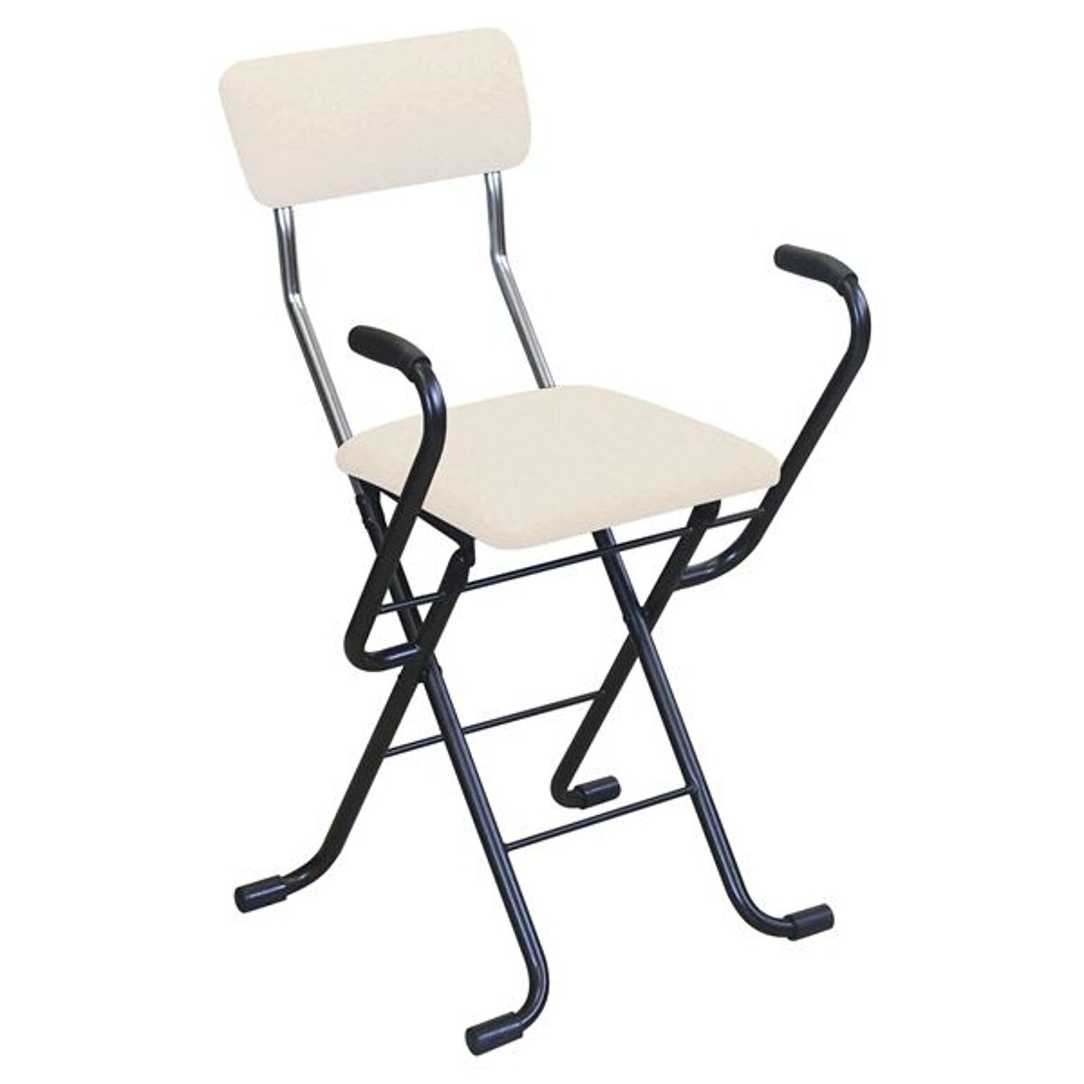 折りたたみ椅子 【2脚セット ベージュ×ブラック】 幅46cm 日本製 スチール 『Jメッシュアームチェア』【代引不可】