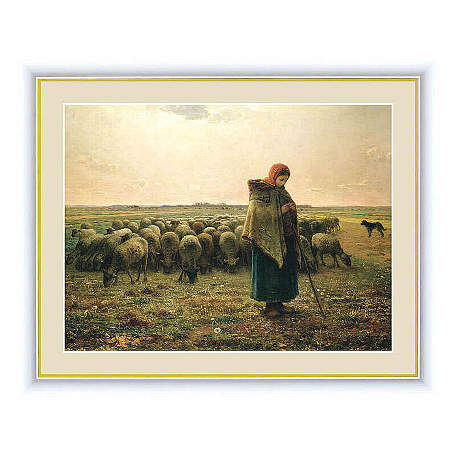 Jean-Fran?ois Millet（ジャン＝フランソワ・ミレー） 羊飼いの少女  アートポスター（フレーム付き） m10772