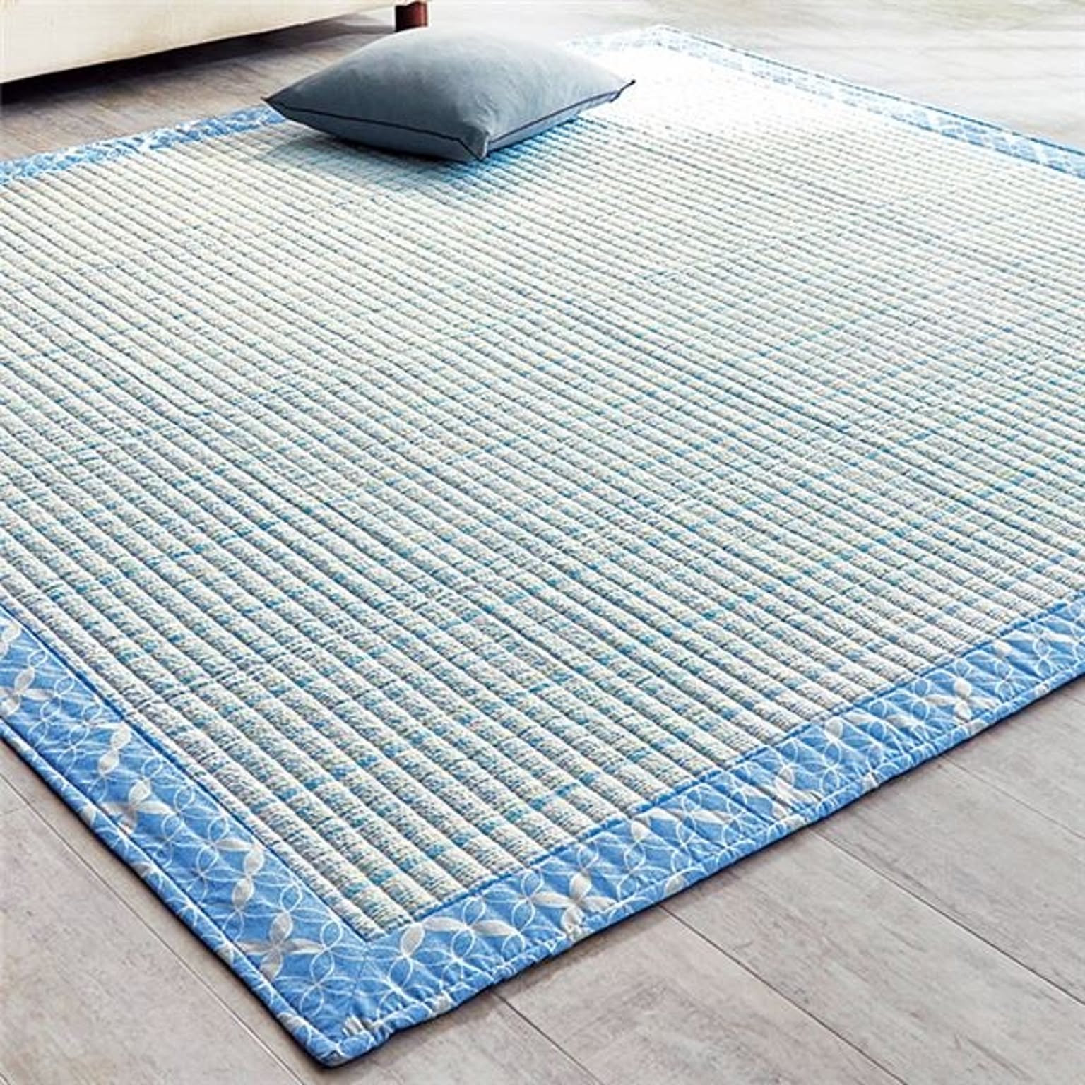 しじら織り ラグマット/絨毯 【約220cm×330cm ブルー】 長方形 綿100％ 洗える 防滑 シボ加工 〔リビング〕