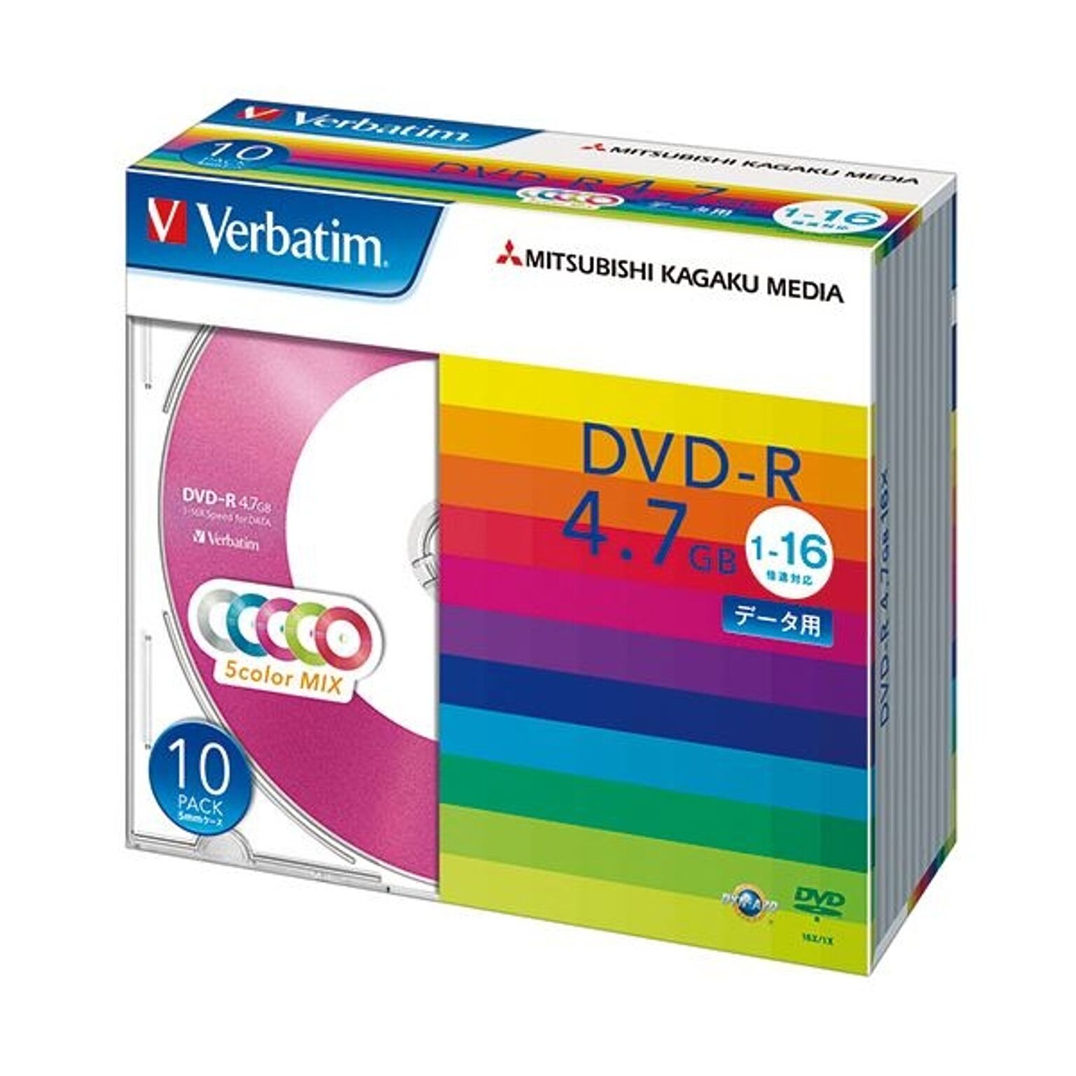 (まとめ) バーベイタム データ用DVD-R4.7GB 1-16倍速 5色カラーMIX 5mmスリムケース DHR47JM10V11パック(10枚:各色2枚) 【×10セット】