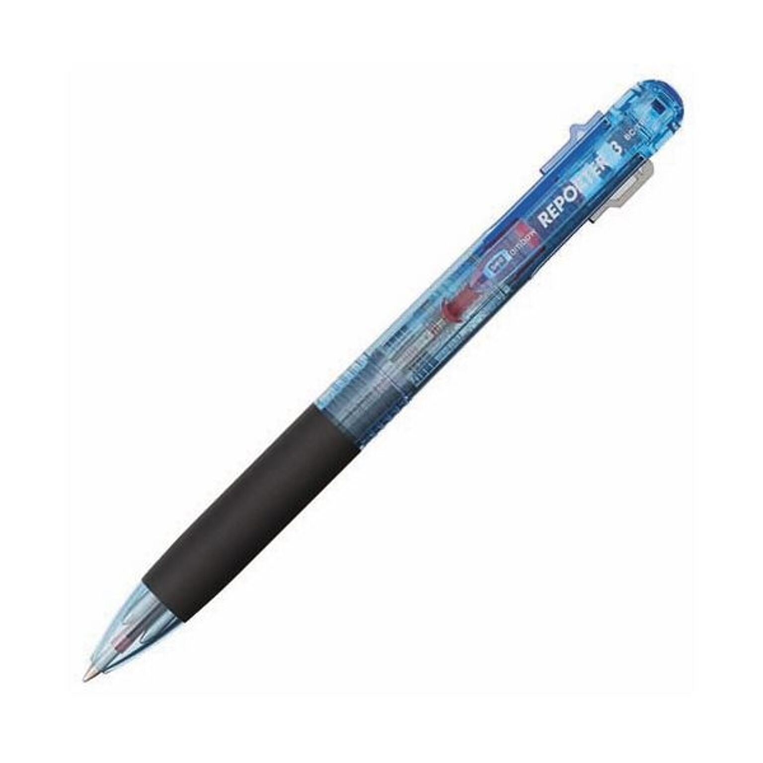 (まとめ) トンボ鉛筆 3色油性ボールペン リポーター3 0.7mm （軸色 透明ブルー） BC-TRC40 1本 【×30セット】