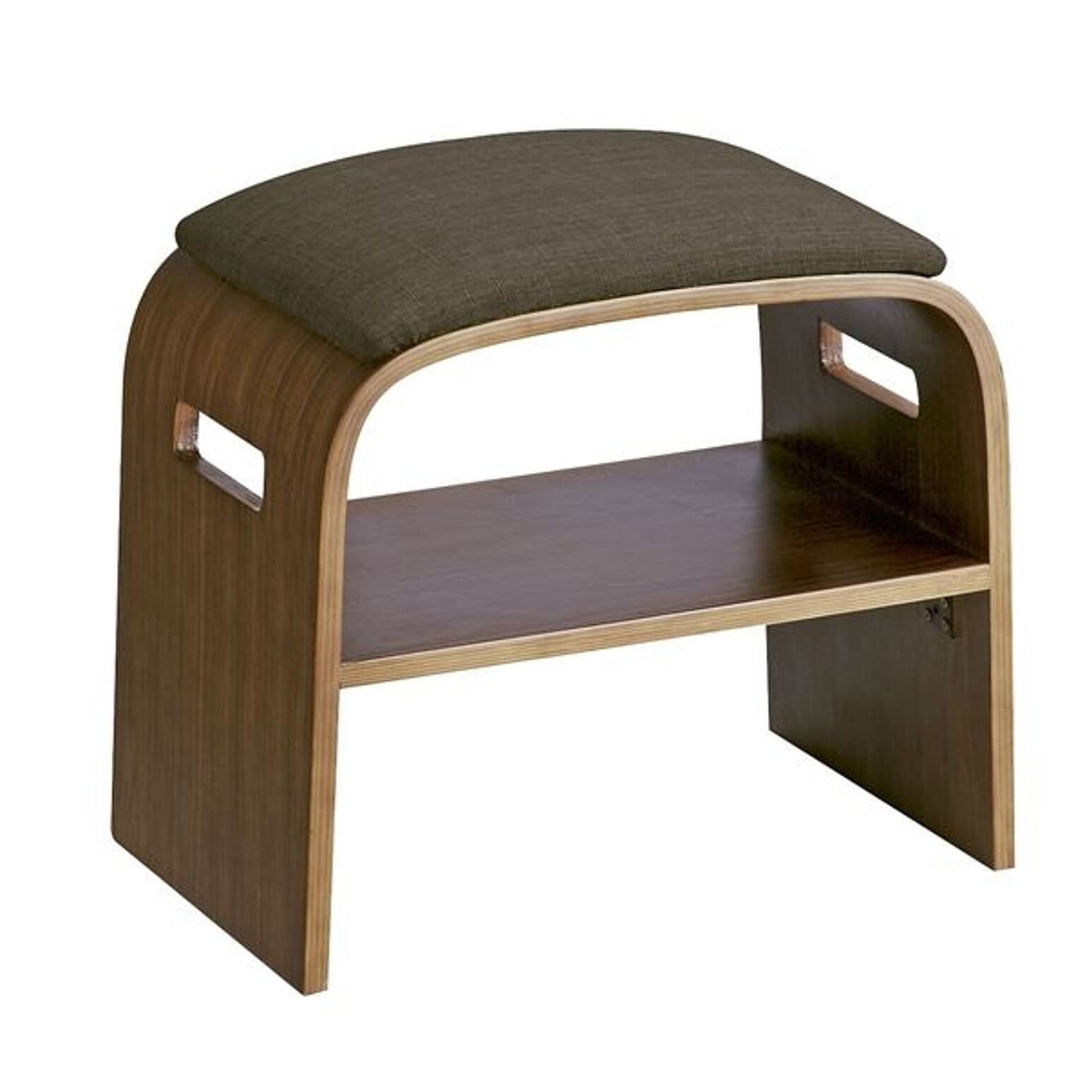 玄関椅子 スツール 幅47cm ブラウン 曲げ木 コンパクト 木製×ファブリック 座面下収納 取っ手付き 完成品 リビング