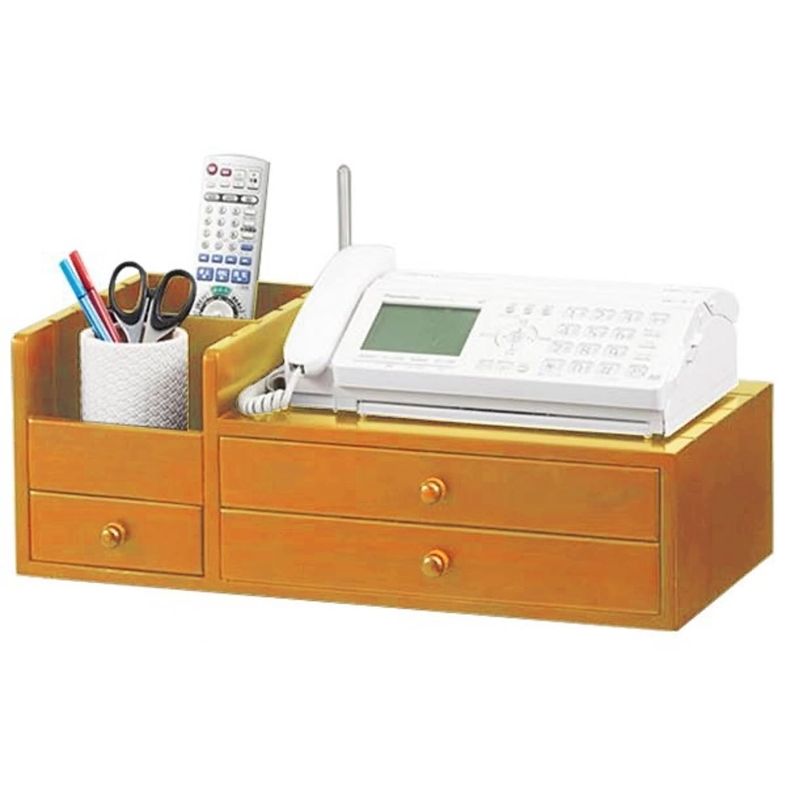 木製 電話台・FAX台 ライトブラウン 約幅51cm 取っ手付き 引き出し付き