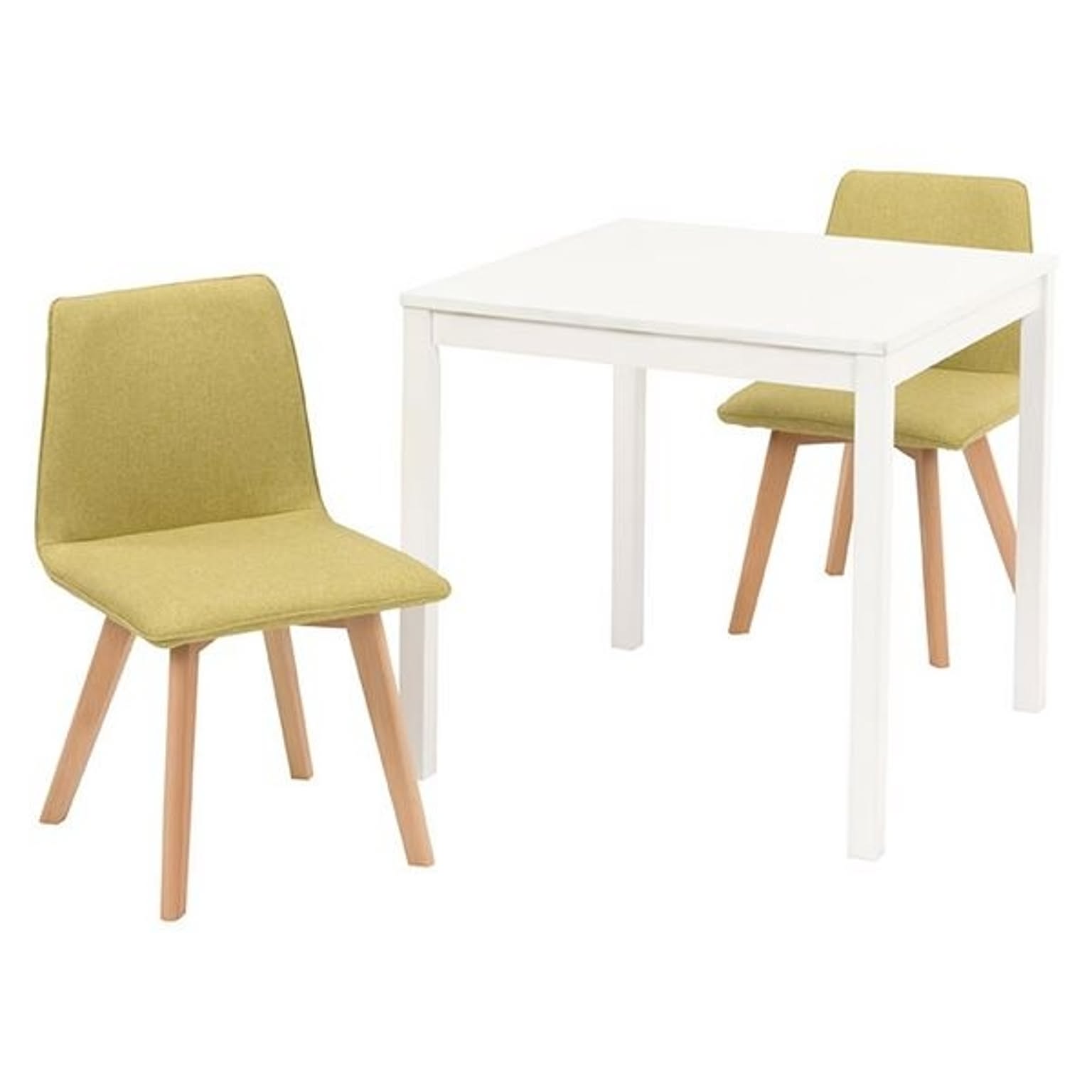 ダイニング 3点セット テーブル 75×75cm ホワイト×1 チェア グリーン×2 木製 組立品 リビング キッチン リビング