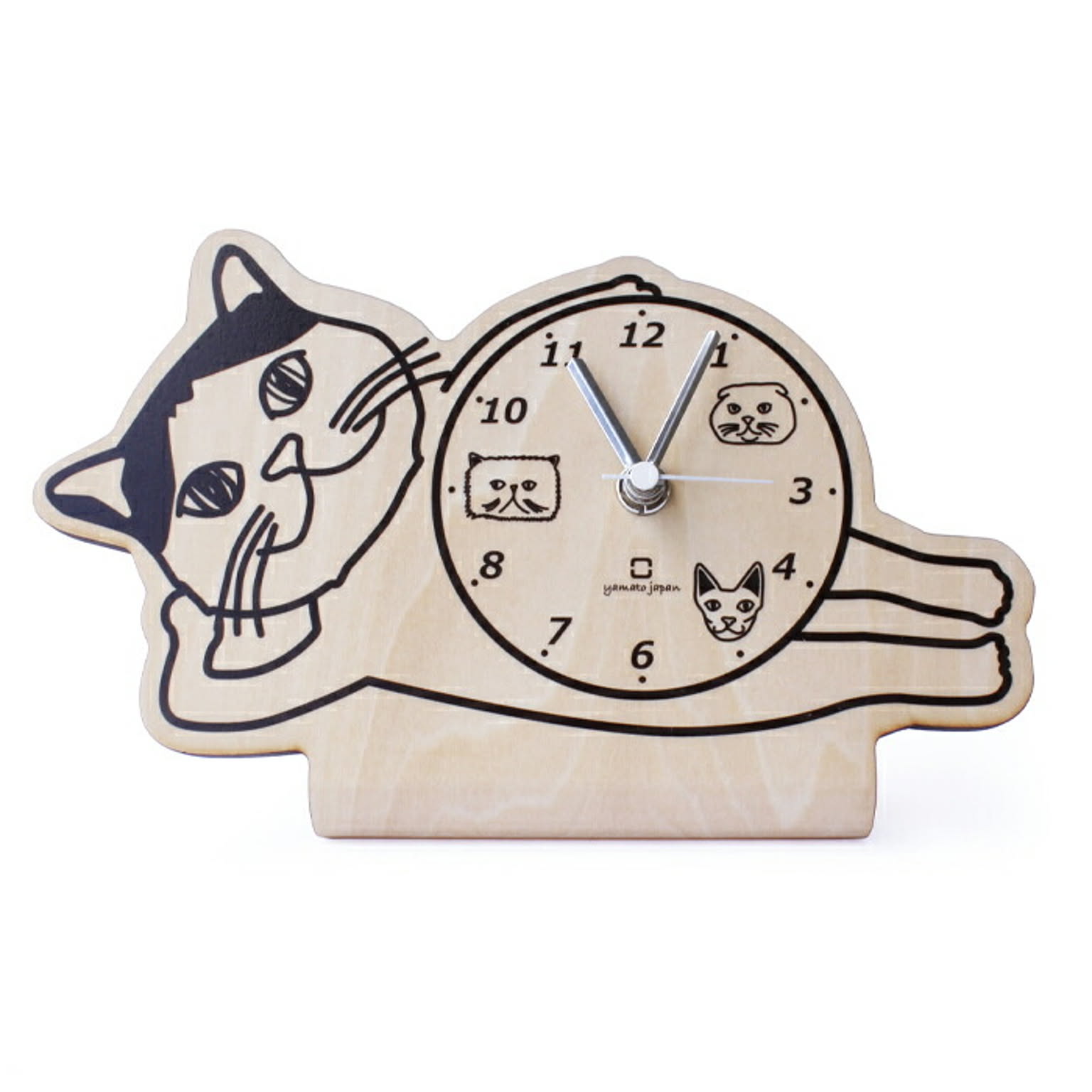 時計 置き時計 北欧 ネコ ねこ 猫 動物 stand clock CATS 木製 日本製 職人の手作り ヤマト工芸