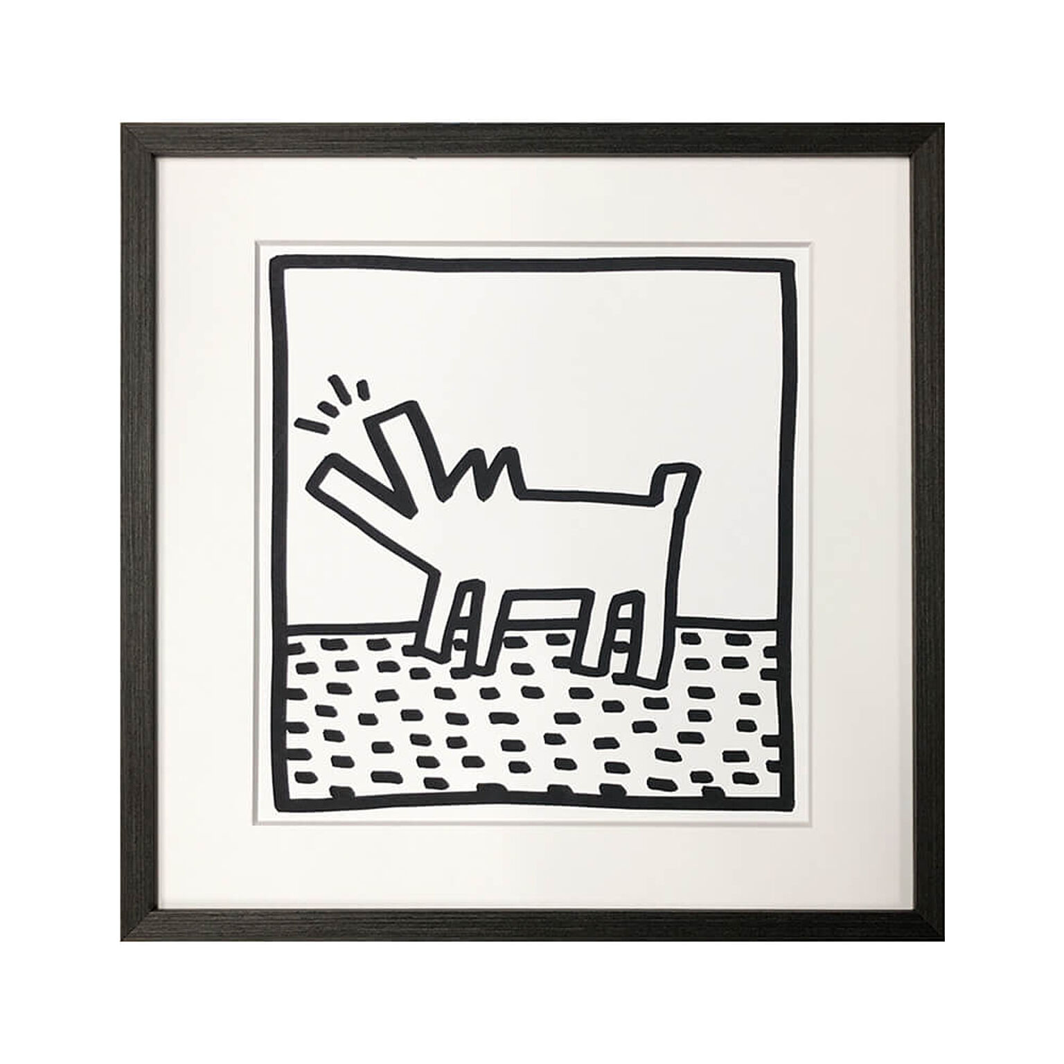 Keith Haring フレーム付きアートポスター Untitled barking dog ブラック 42.5cm×42.5cm×3.2cm