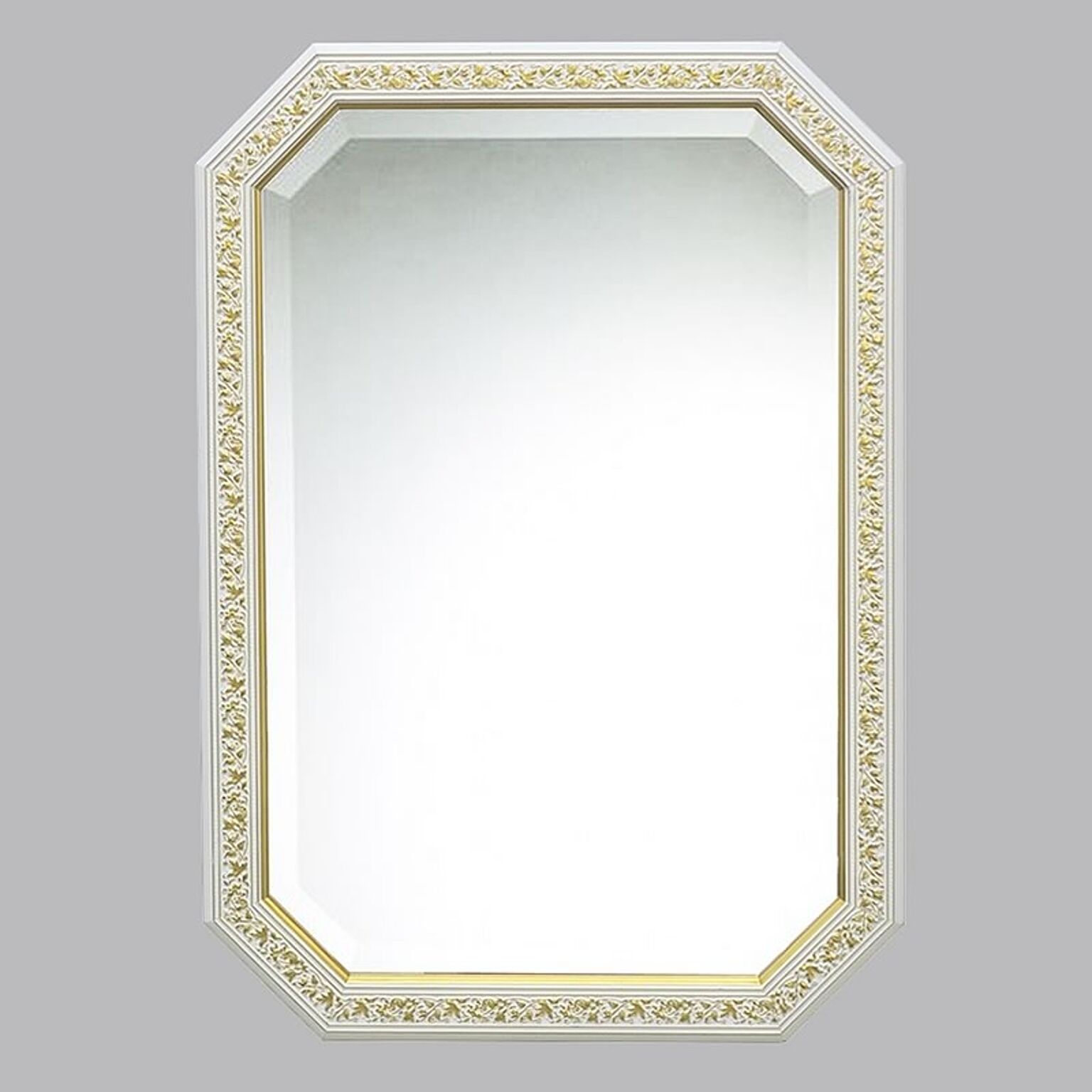 鏡 壁掛け イタリア製 八角ミラー M ホワイト＆ゴールド