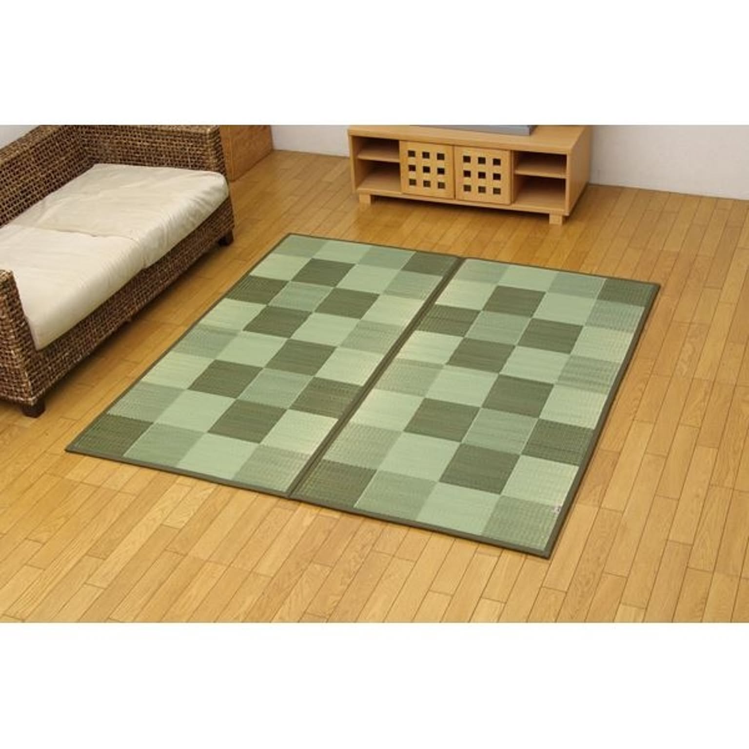 い草 花ござ/ラグマット 【グリーン 江戸間4.5畳 約261×261cm】 裏：ソフトテック15mm 日本製 騒音軽減 抗菌 防臭 〔リビング〕