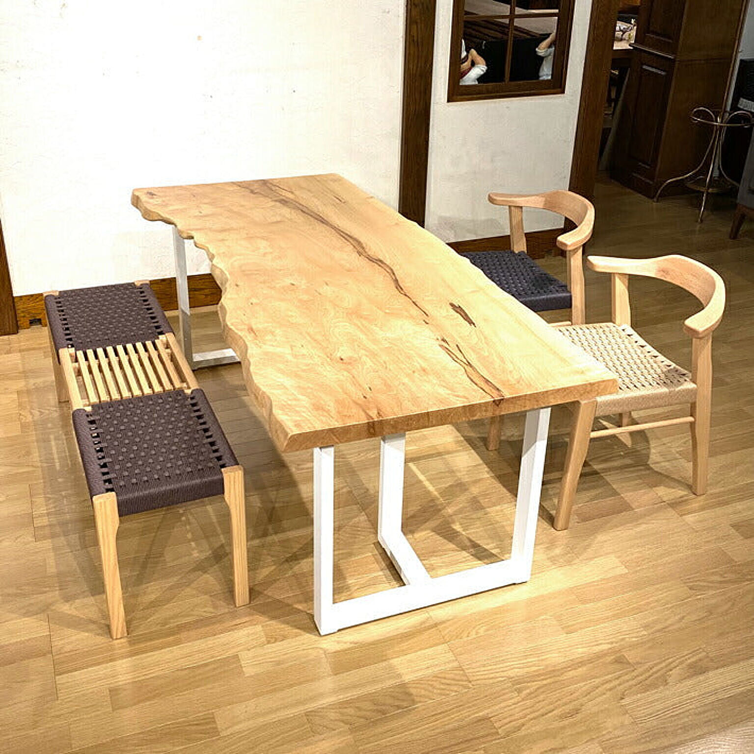 W150サイズ 天然 一枚板 ダイニングテーブル机/テーブル