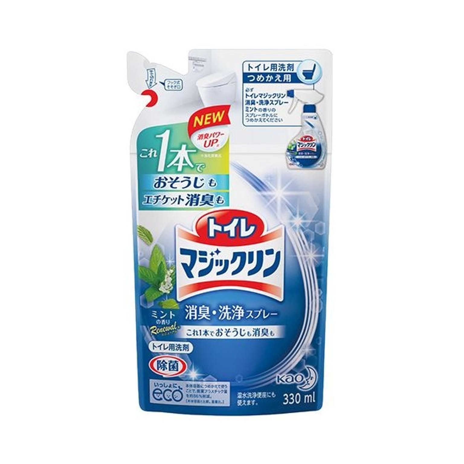 （まとめ）花王 トイレマジックリン消臭・洗浄スプレー ミントの香り つめかえ用 330ml 1個【×30セット】