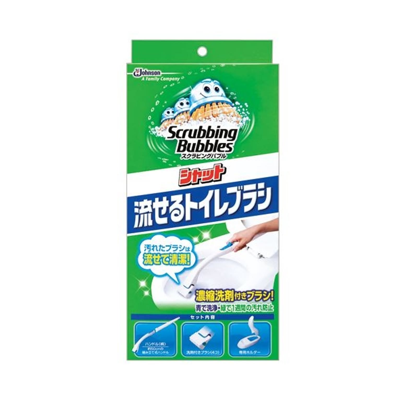 （まとめ） ジョンソン スクラビングバブルシャット 流せるトイレブラシ 本体 ブラシ4本付 1個 【×5セット】