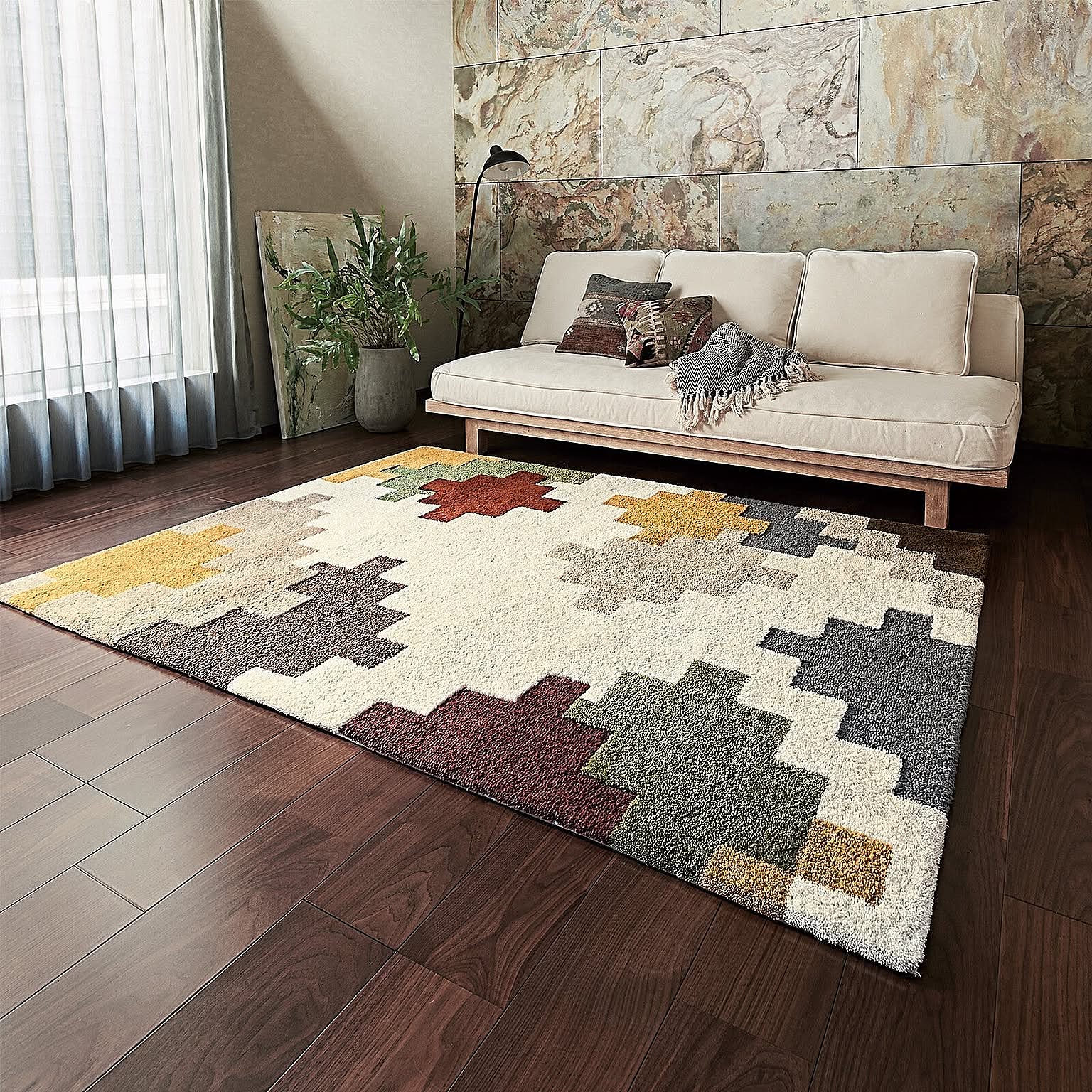 【完売202408】東リラグ TOR4306 約140×200cm デザインラグ カーペット オルテガ柄 マルチカラー 民族調 ミッドセンチュリー モダン おしゃれ じゅうたん 引っ越し 新生活