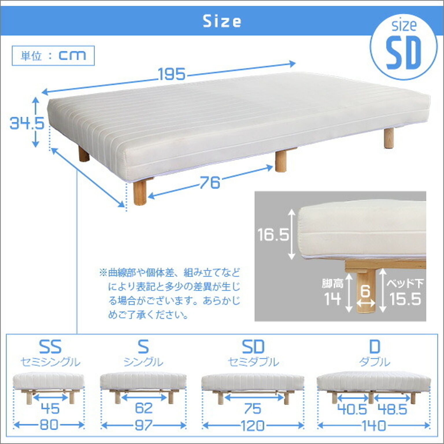 脚付き マットレス ベッド セミダブル 幅約120cm ポケットコイル ホワイト 木製脚付き ロールマットレス 組立簡単 マットレスベッド 脚付きマットレス セミダブルベッド 寝具