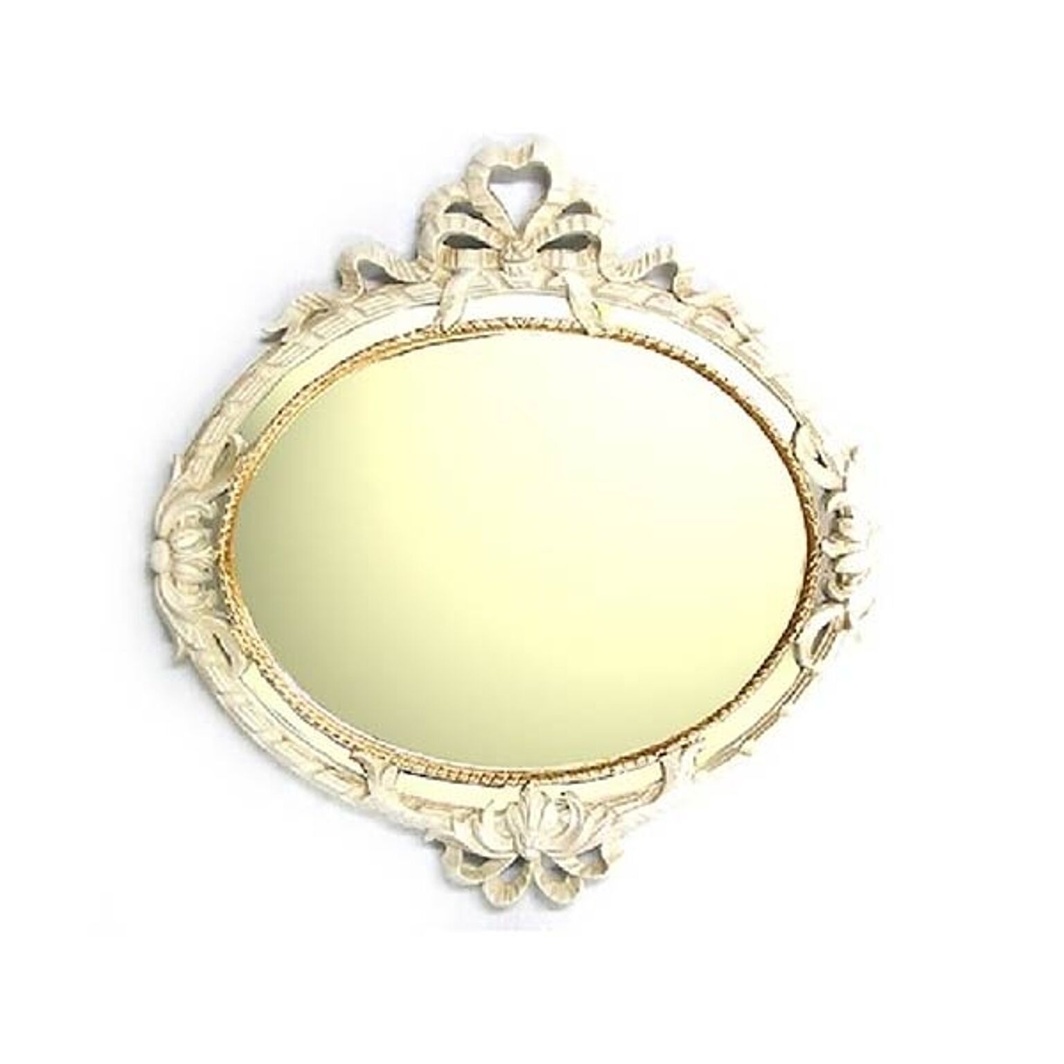 鏡 壁掛け イタリア製 楕円形 ミラー アンティーク Mirror ホワイト