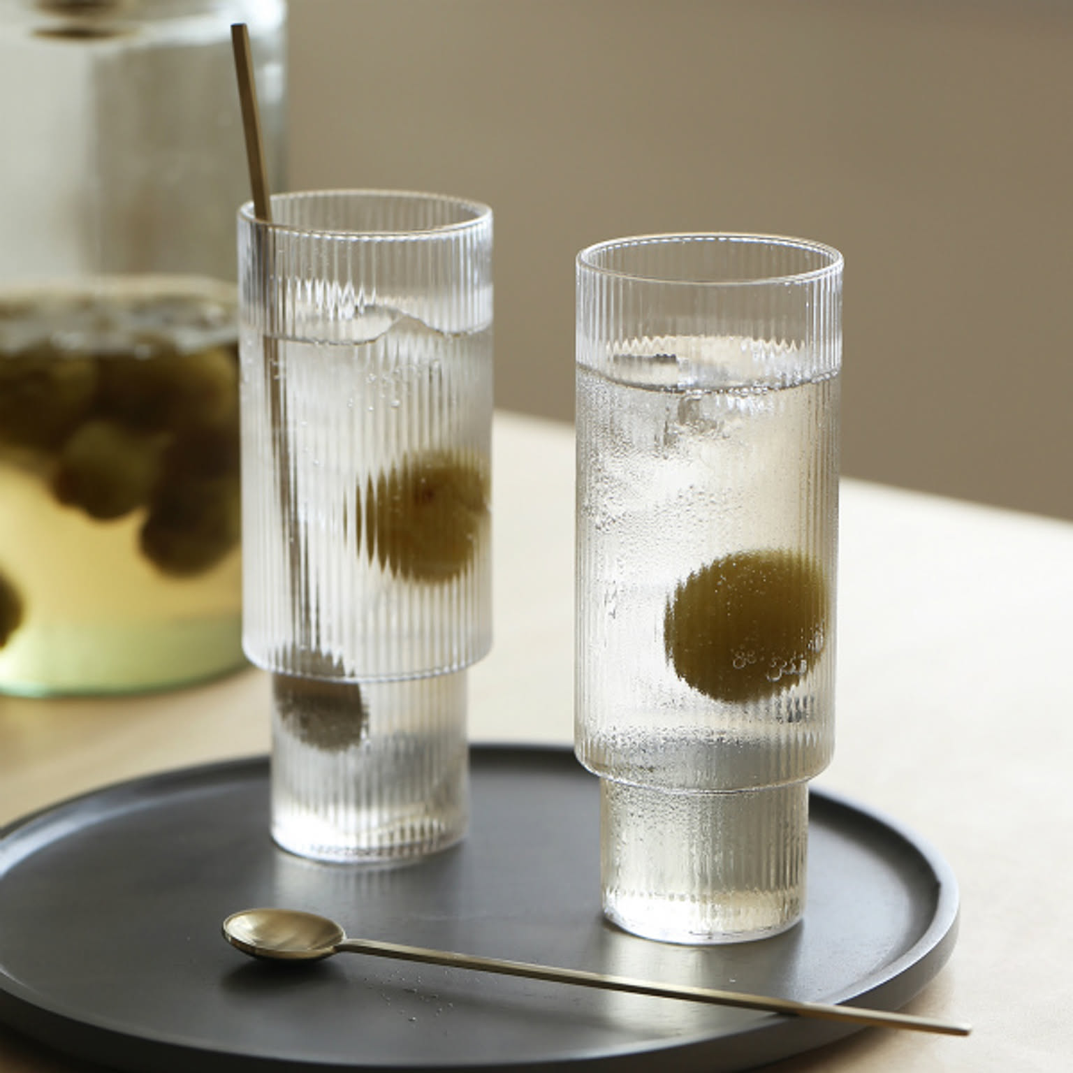 ferm LIVING (ファームリビング) Ripple Long Drink Glasses (リップル ロンググラス) ４個セット  クリア/スモークグレー