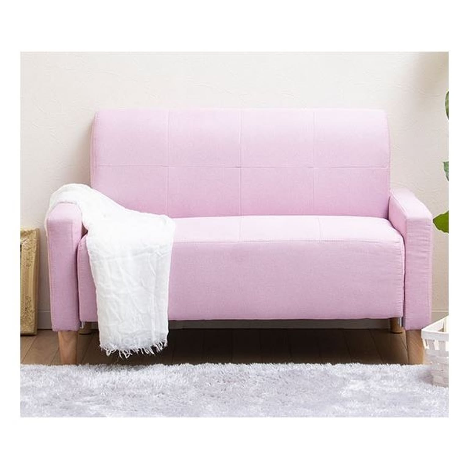コンパクトソファー/ローソファー 【2人掛け ベビーピンク】 約113×62×68cm 肘付き 脚付き 『MINI』 組立品 〔リビング〕