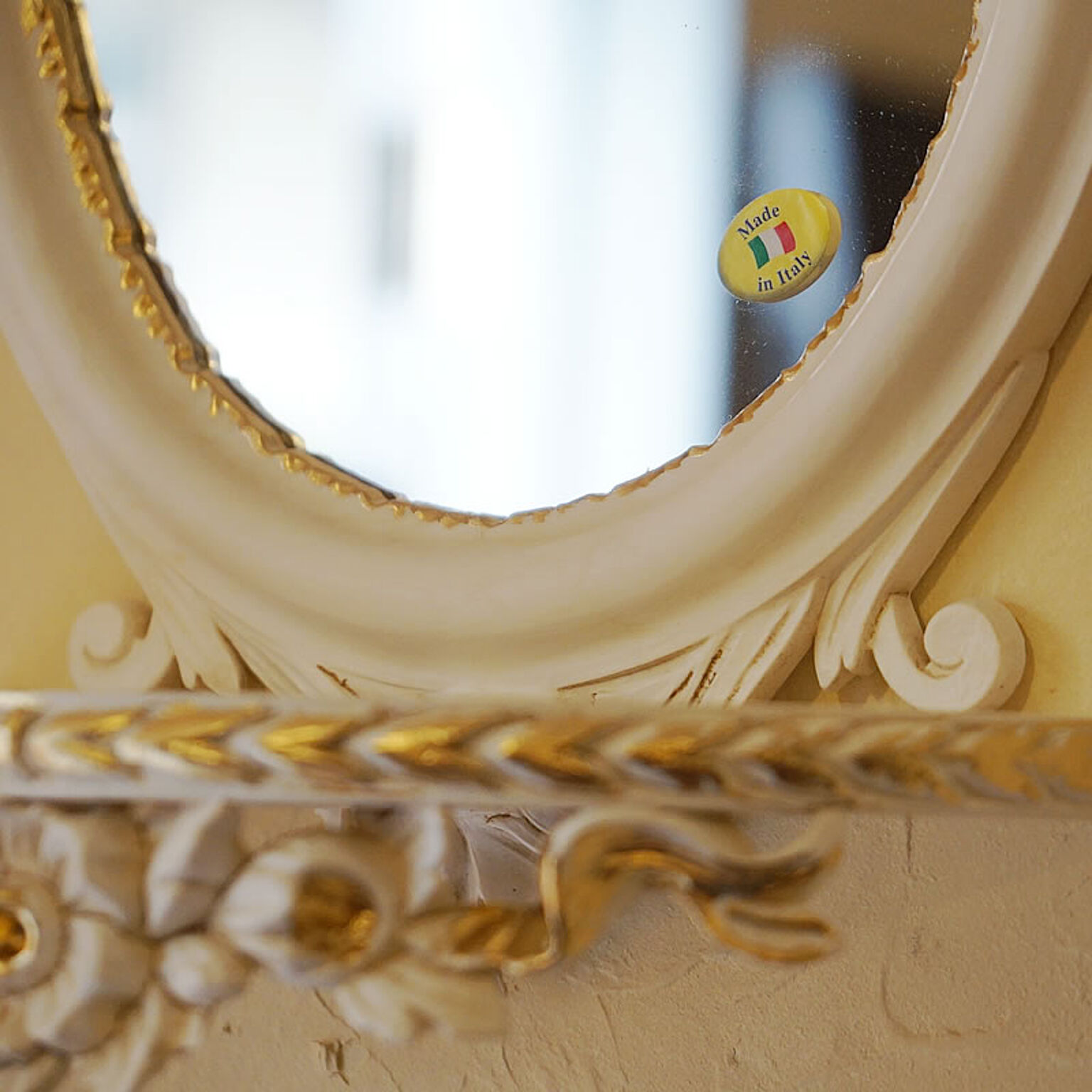鏡 壁掛け イタリア製 鏡 ミラー コンソール付 ホワイト アイボリー