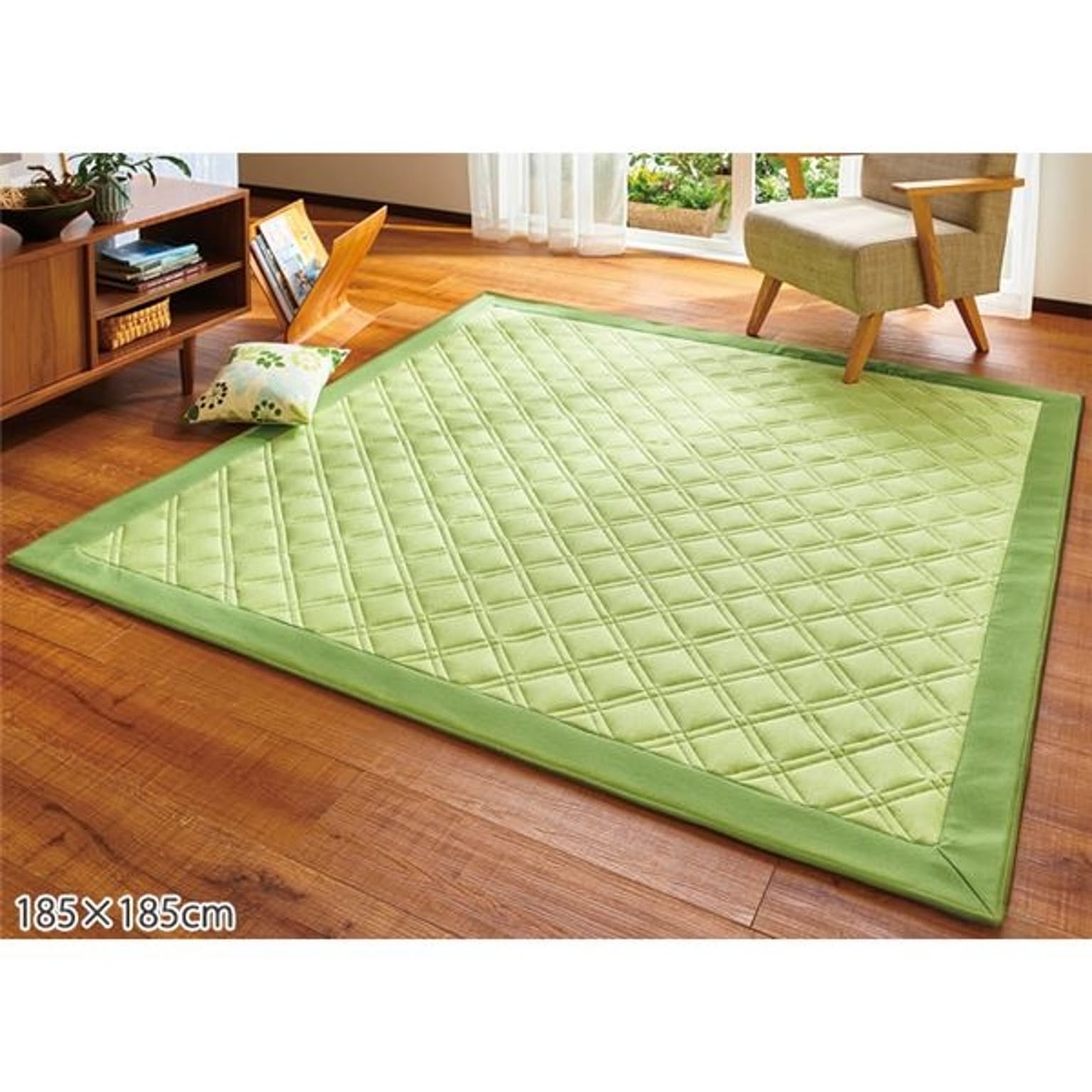 超冷感 キルトカーペット/ラグマット 【約185×185cm グリーン】 正方形 洗える 抗菌 防臭 防滑 〔リビング ダイニング〕