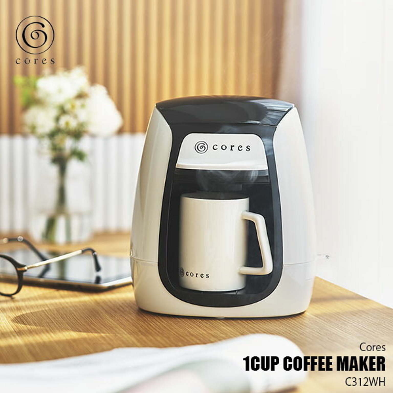 Cores コレス 1CUP COFFEE MAKER C312WH 1カップコーヒーメーカー コーヒードリッパー 1カップ分抽出 1杯 コンパクトサイズ 陶器製マグカップ付属