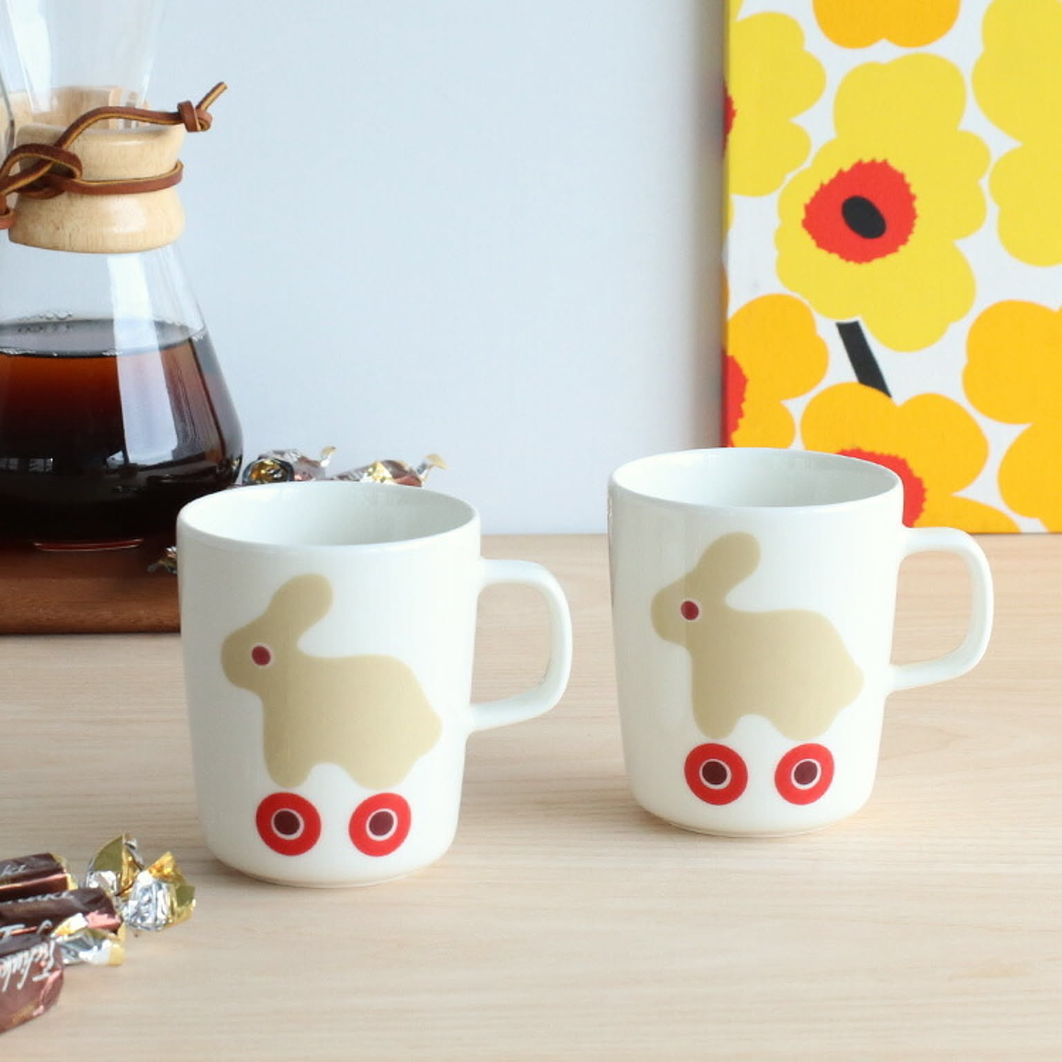 マリメッコ ルッラ マグカップ 250ml 2個セット ライトベージュ/レッド marimekko RULLA
