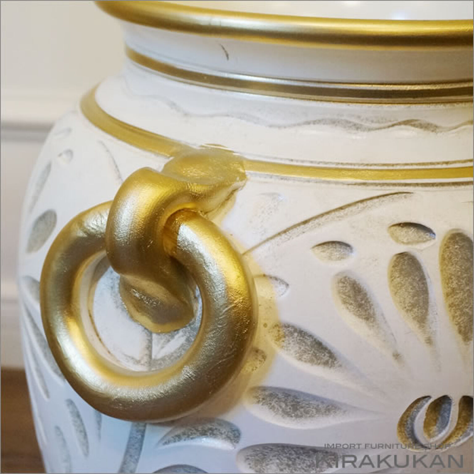 イタリア製 アンブレラスタンド 傘立て 陶器 白 ホワイト 手彩色 壺型 