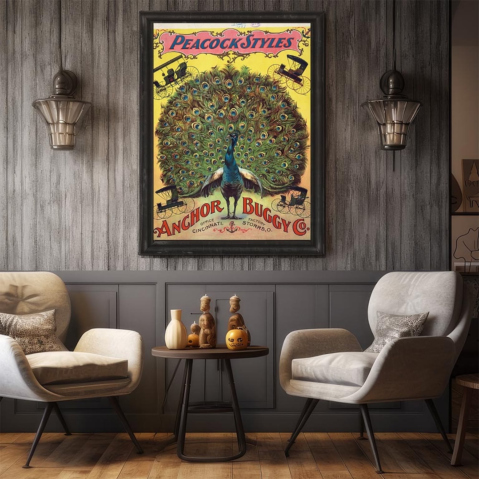 EFPI Peacock styles. Anchor Buggy Co.超古いポスター 復刻 デジ【bn