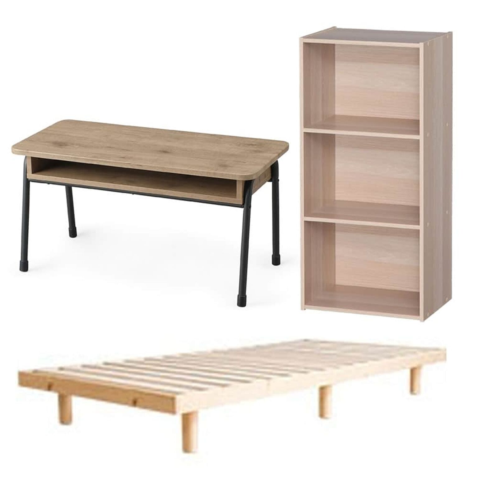 【福袋】すぐ使える家具３点セット/天然木すのこベッド＋センターテーブル＋収納ボックス