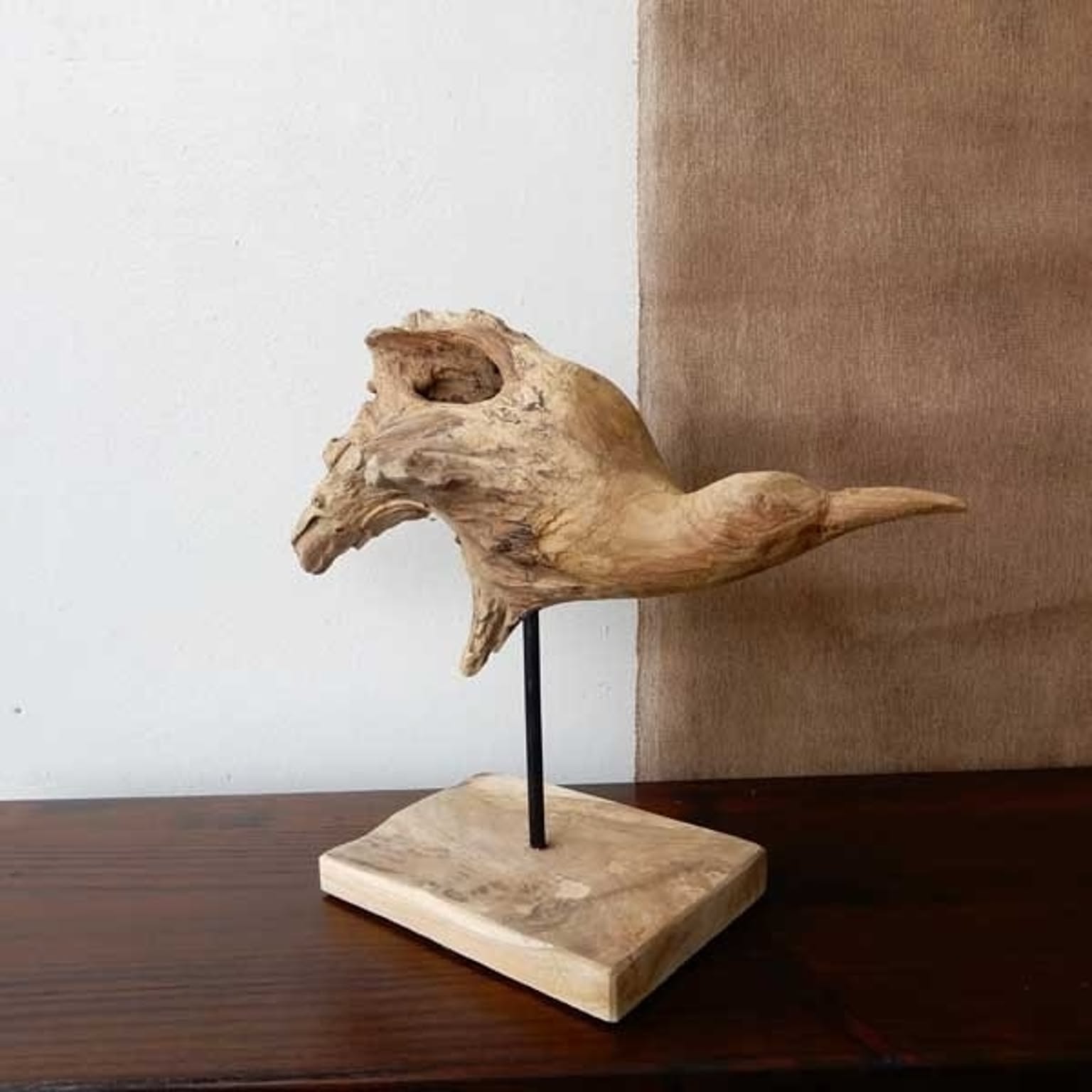 Teak bird C　鳥の置物　チーク材　バードオブジェ