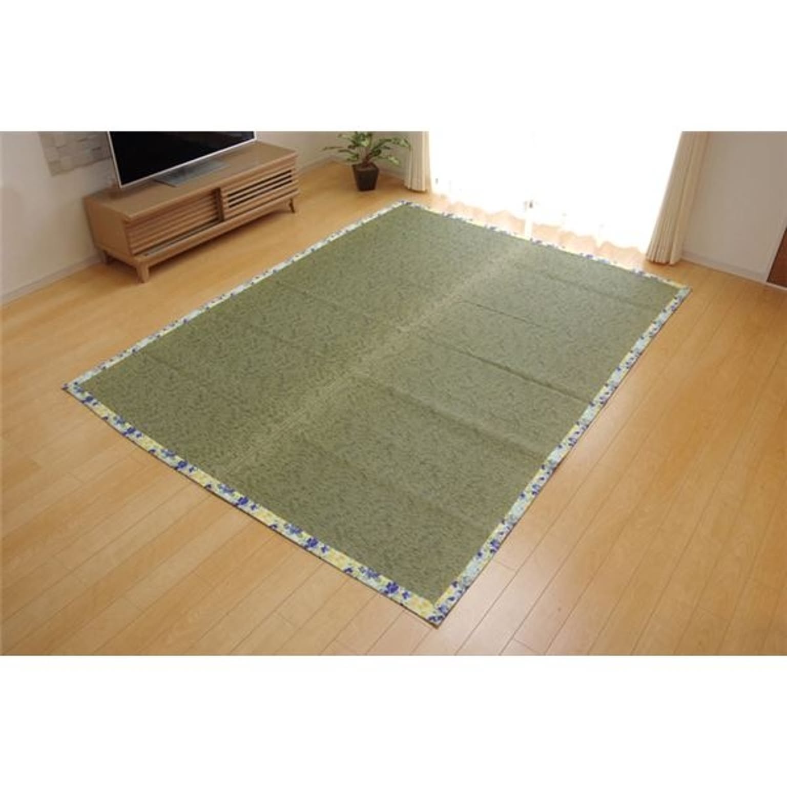 い草ラグカーペット かわいい花柄 『NSフレグランス』 ブルー 約191×250cm （裏面：滑りにくい加工）