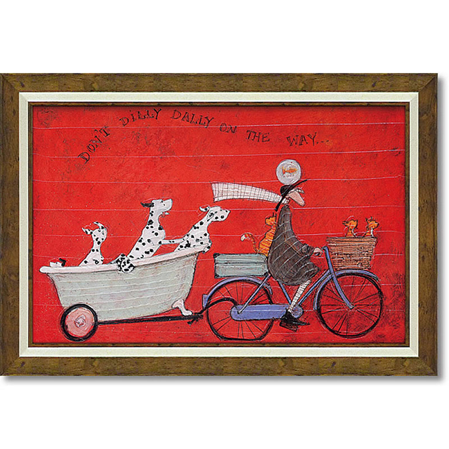 サムトフト ドンド ディリダリー Gel加工 絵画 インテリア 額入り 赤 自転車 犬 ダルメシアン 猫
