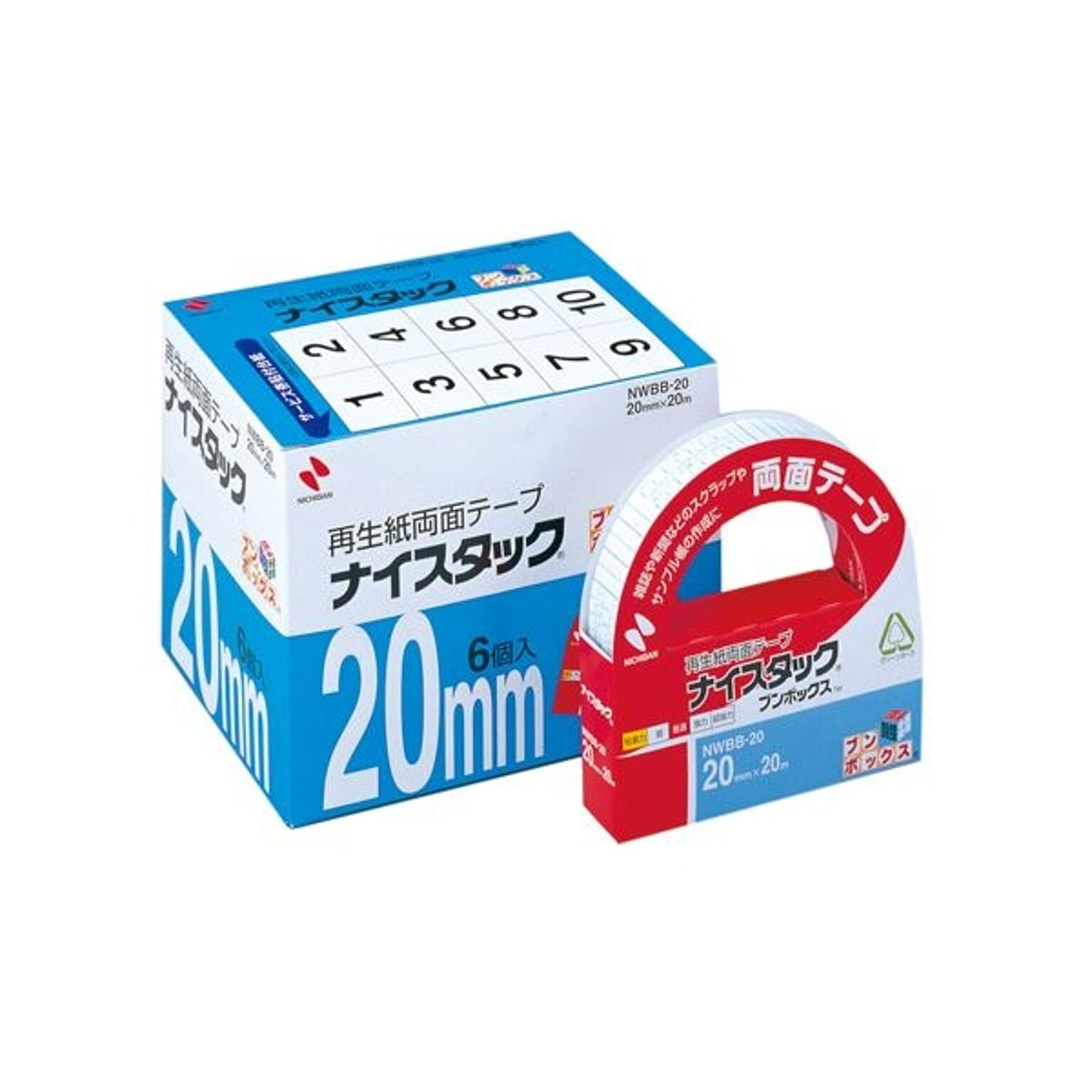 (まとめ) ニチバン ナイスタック 再生紙両面テープ ブンボックス 大巻 20mm×20m NWBB-20 1パック(6巻) 【×2セット】