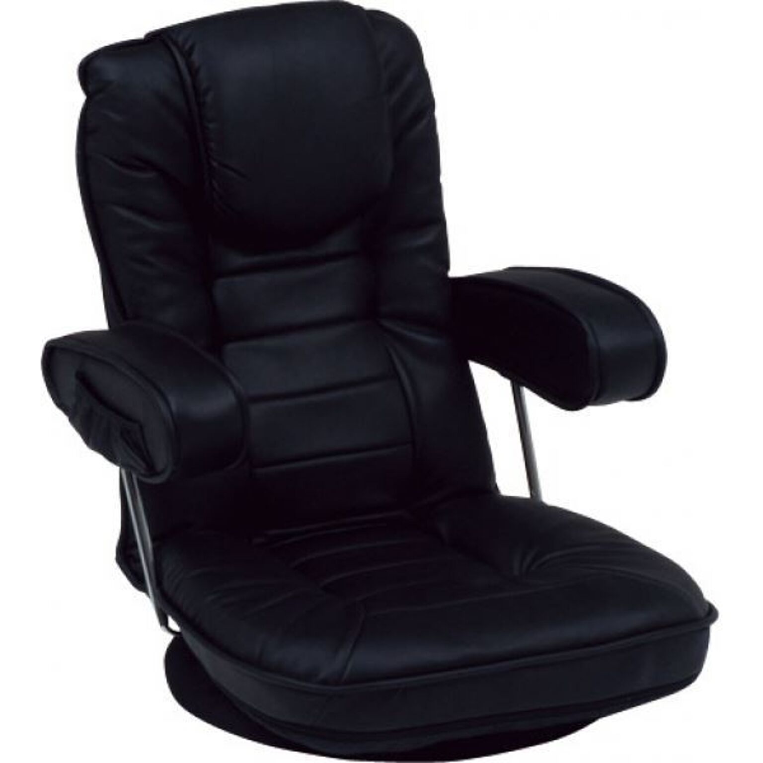 回転式 座椅子 パーソナルチェア 約幅60cm ブラック 跳ね上げ式 肘付き 背部14段 リクライニング 頭部枕付 スチールパイプ