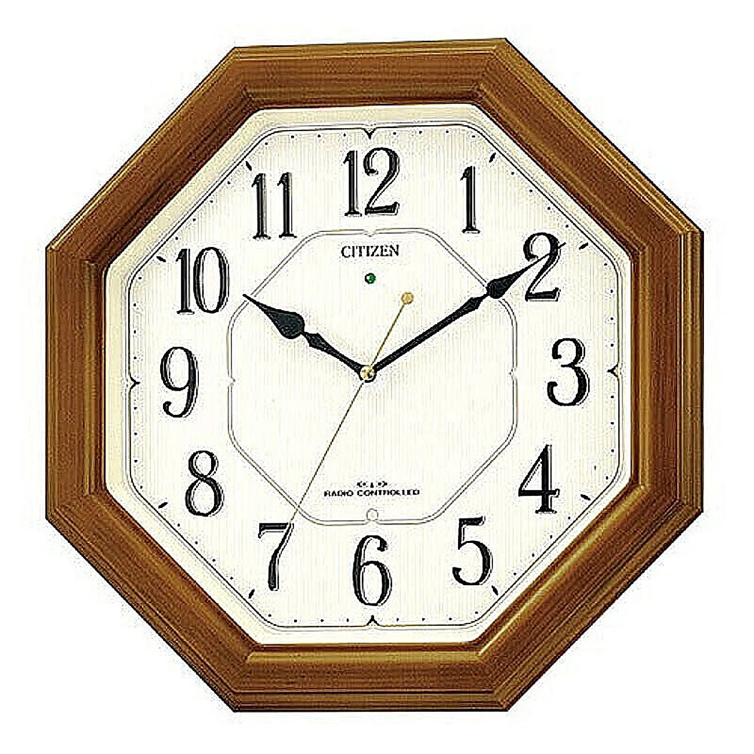 シチズン CITIZEN 電波掛ケ時計ネムリーナルック高輝度全面蓄光八角木茶 4MY645-006 管理No. 4903456137145