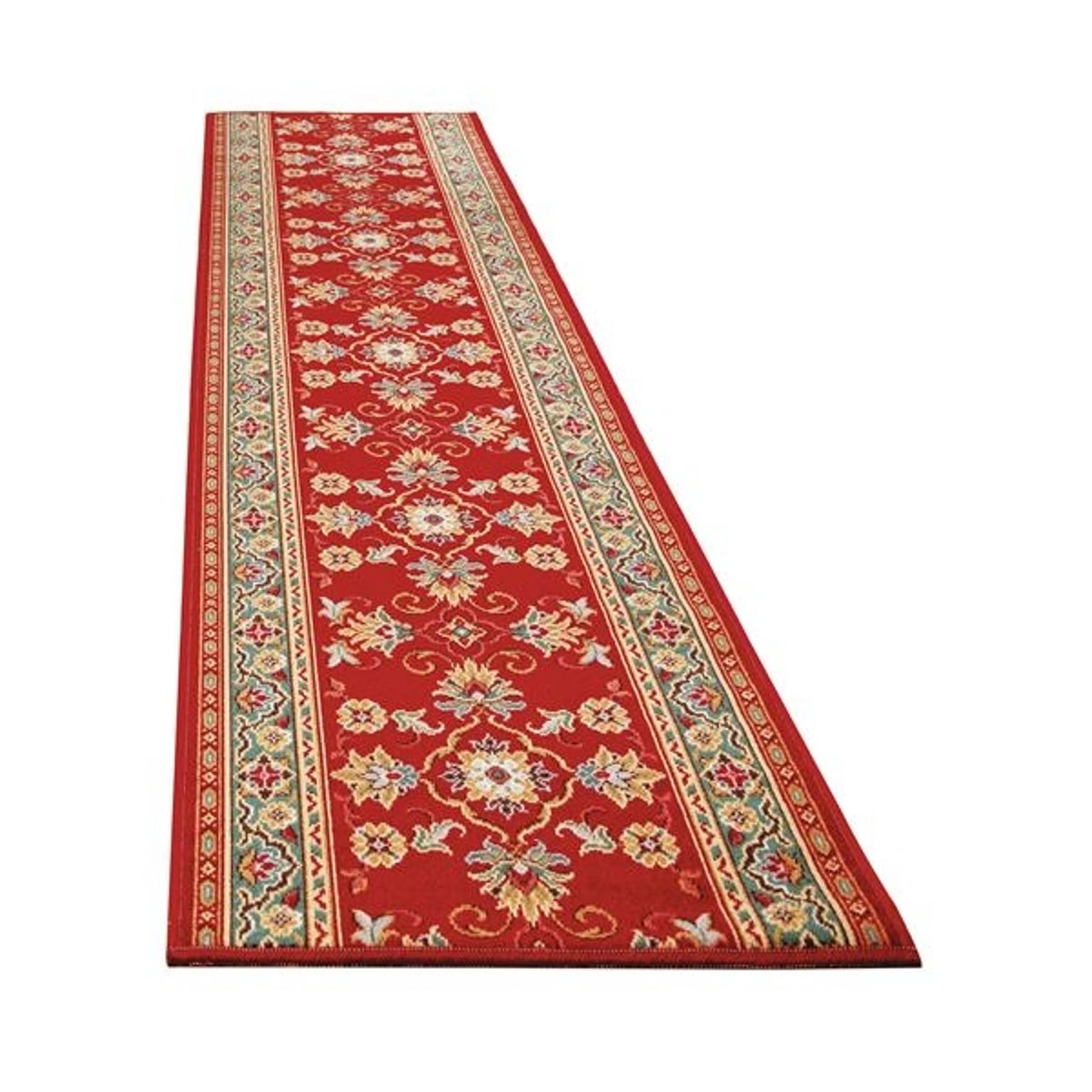 ベルギー製 廊下敷き/ラグマット 78×440cm レッド 長方形 防滑 撥水 撥油加工 高耐久性 〔玄関 キッチン〕