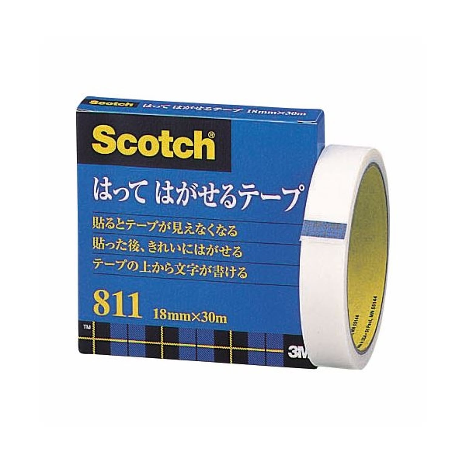 (まとめ) 3M スコッチ はってはがせるテープ 811 大巻 18mm×30m 紙箱入 カット金具付 811-3-18 1巻  【×30セット】