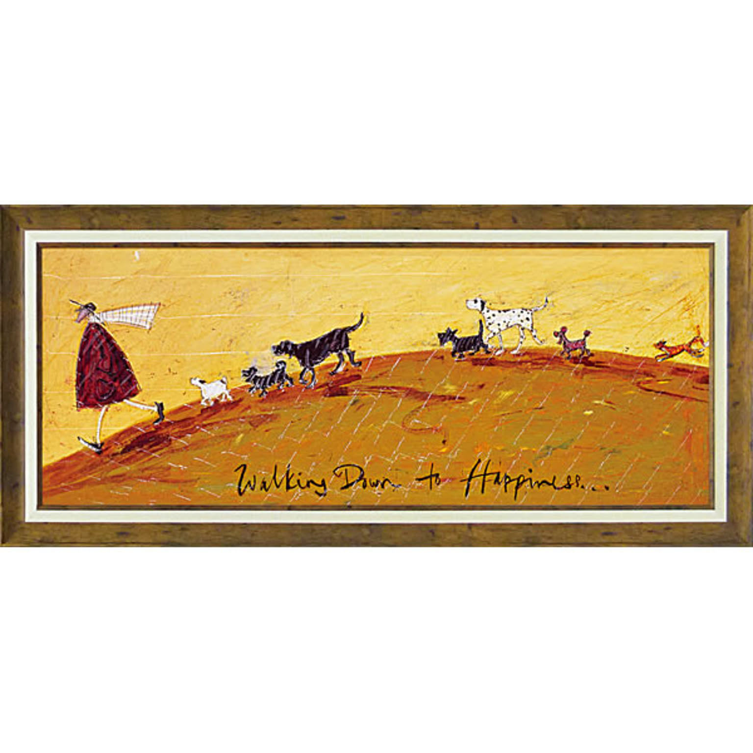 サムトフト 幸せへ向かって Gel加工 絵画 インテリア 額入り 犬 イエロー オレンジ  横長