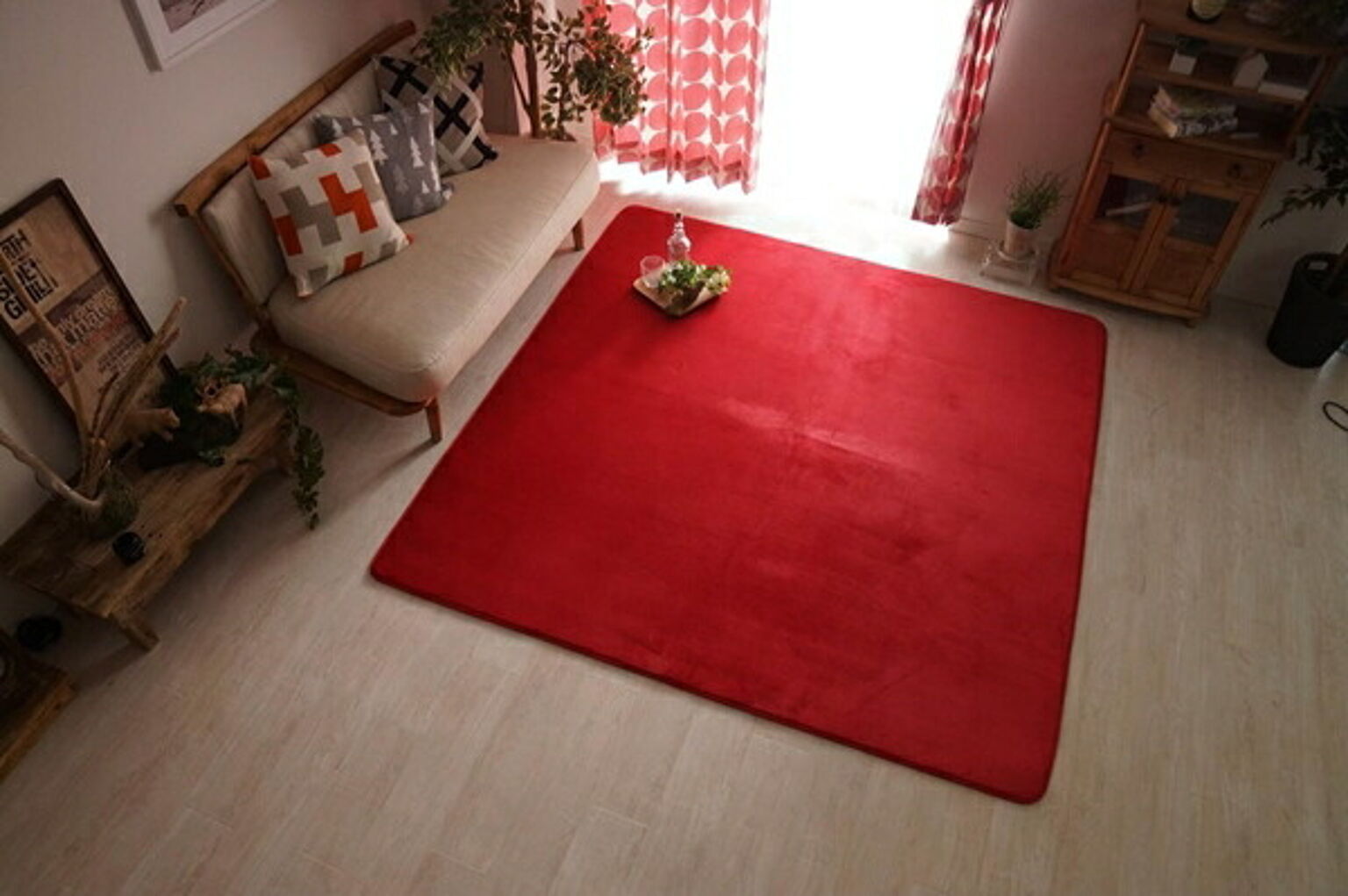 ローズガーデン ラグ マット 絨毯 洗濯できる さらさら無地のフランネルラグ 約190x190cm ノーマルタイプ 正方形 フランネル 無地