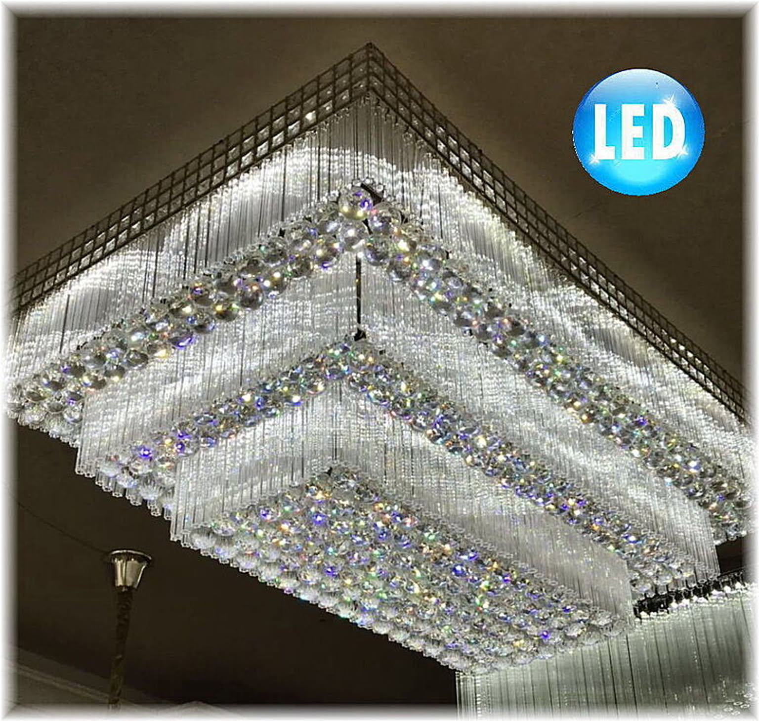 リモコン付きクリスタルシャンデリア 長方形 ゴールド