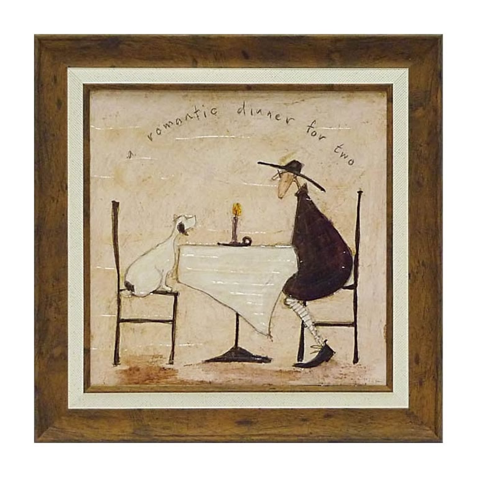 サムトフト 2人のロマンティックディナー Gel加工 絵画 インテリア 額入り 犬 食事