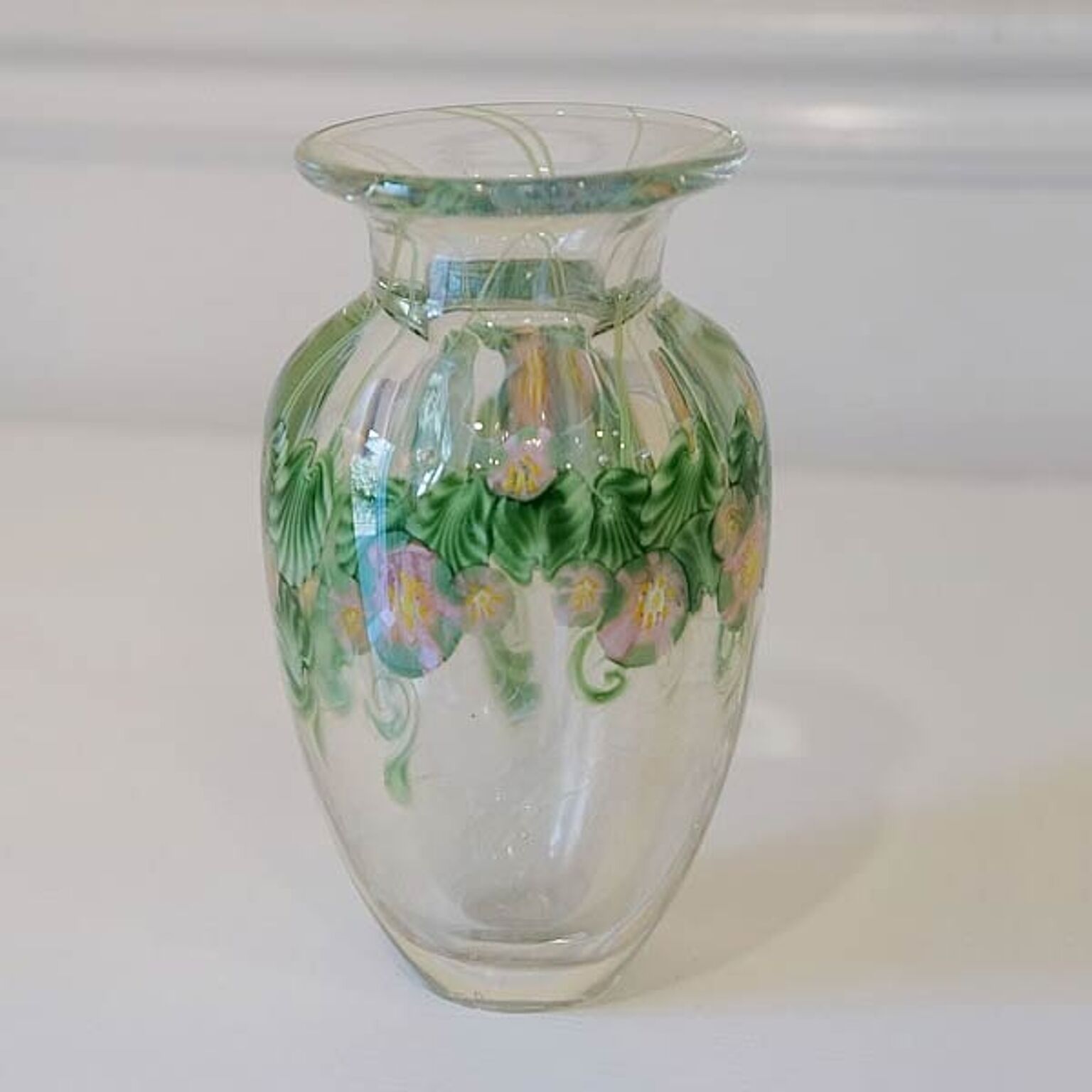 手作りガラス花瓶 USA製 インテリア雑貨 アンティーク風