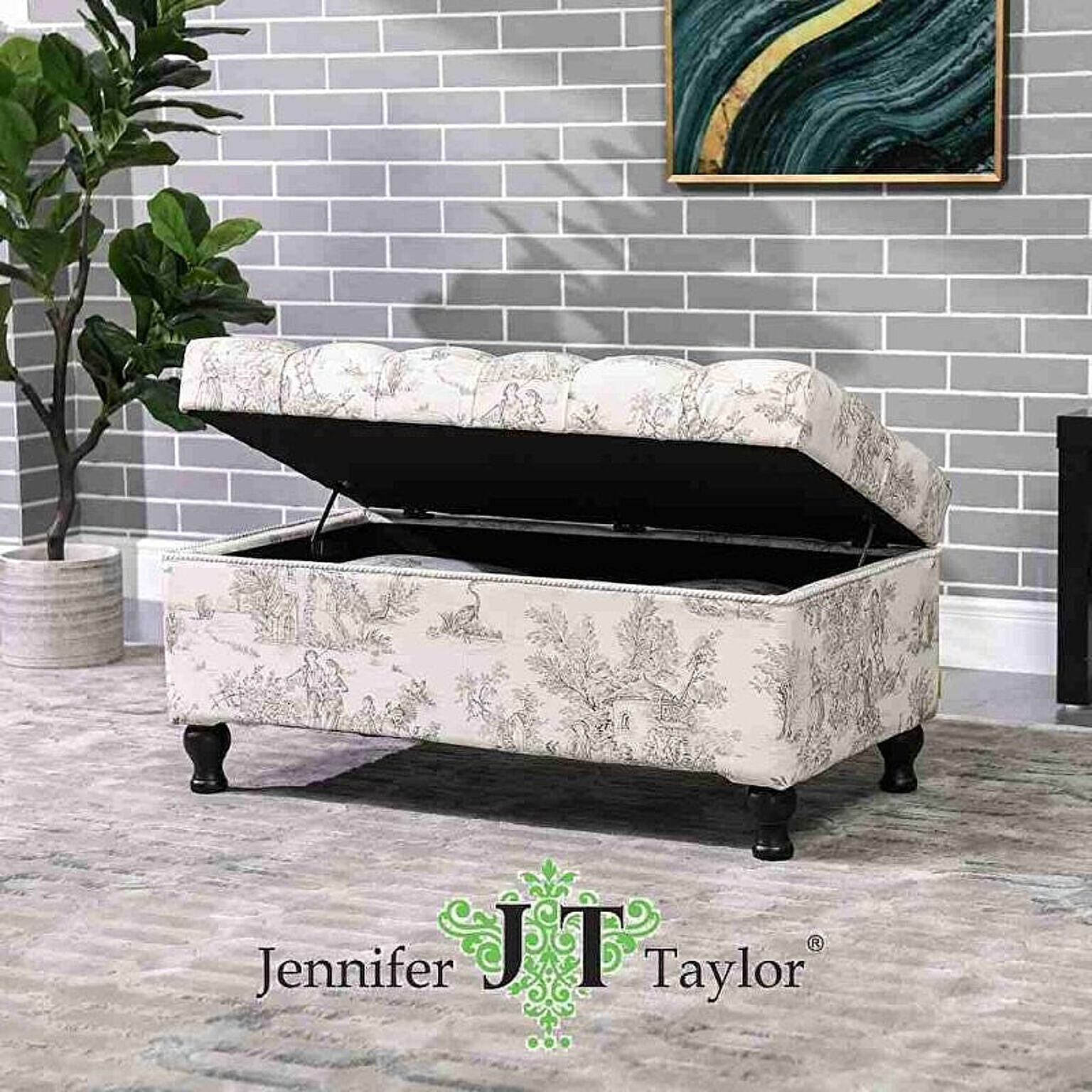 Jennifer Taylor 収納ベンチ Toile de Jouy 33032SB-JY02