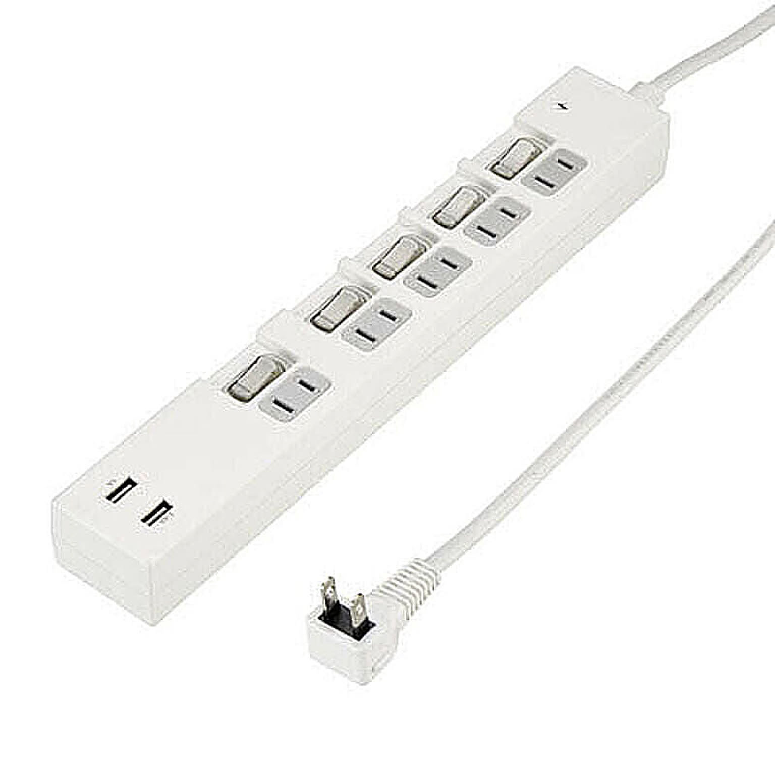 5個セット YAZAWA 個別スイッチ付5AC2USB3.4A2mホワイト Y02KS752WH2UX5 管理No. 4589453400286