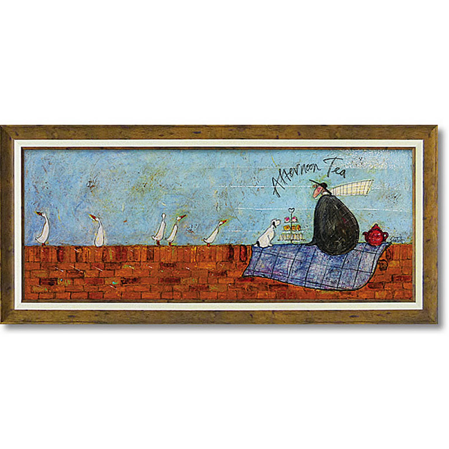 サムトフト アフタヌーン ティー Gel加工 絵画 インテリア 額入り お茶 アヒル 犬  横長
