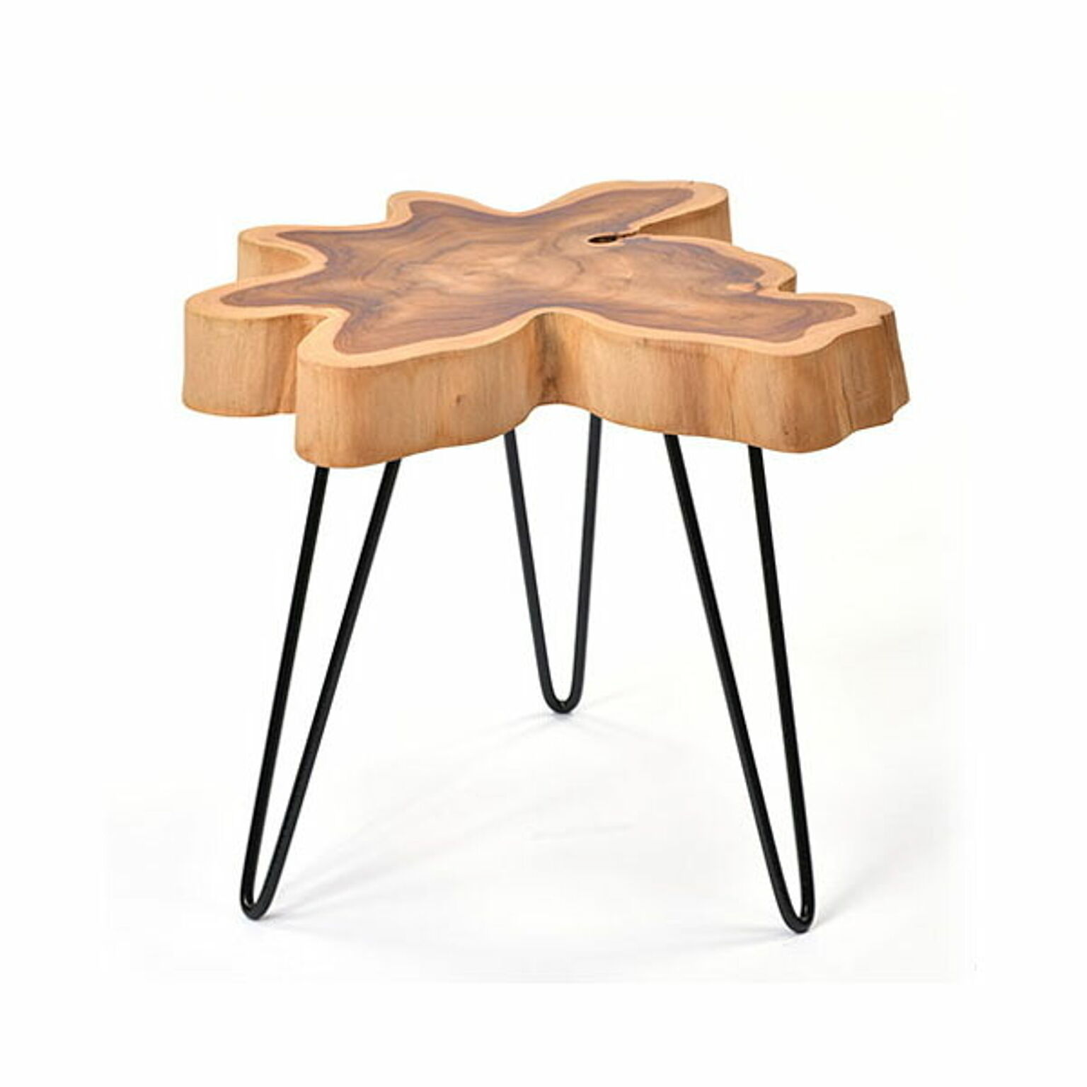 サイドテーブル 幅45cm 高さ45cm AZT005 組立式 チーク無垢材 アイアンフレーム 天然木 キムラ
