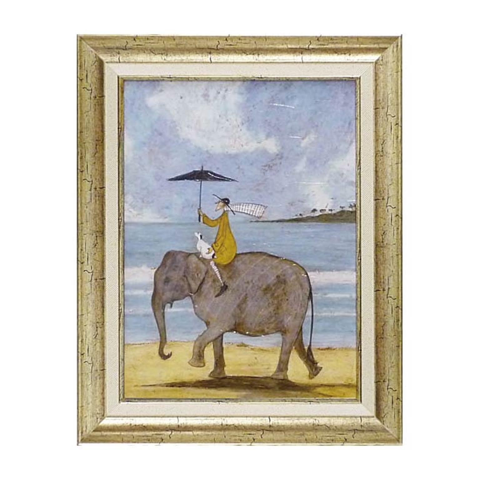 サムトフト ぞうに乗って Gel加工 絵画 インテリア 額入り 象 犬 海