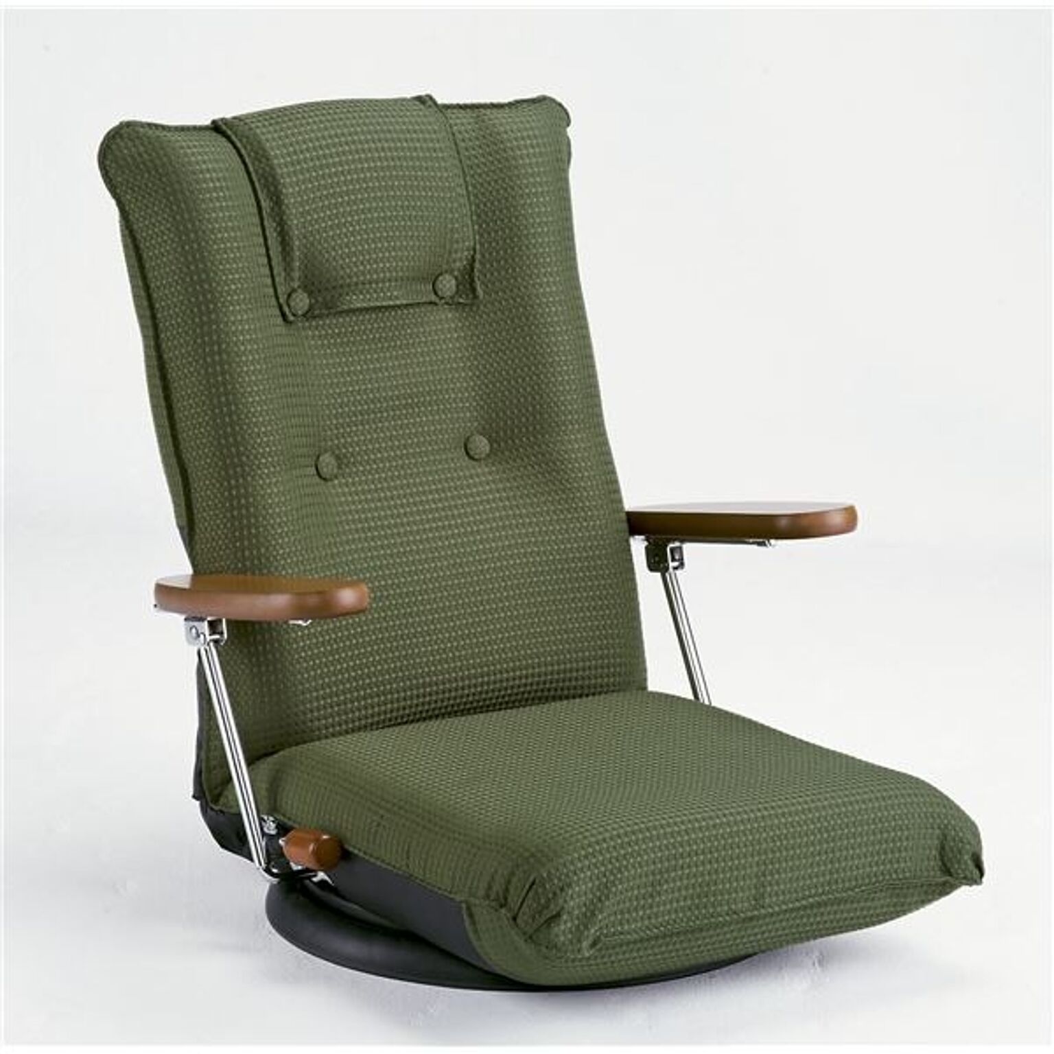 ハイバック回転座椅子(リクライニングチェア) 肘付き/ポンプ肘式 日本製 グリーン 【完成品】