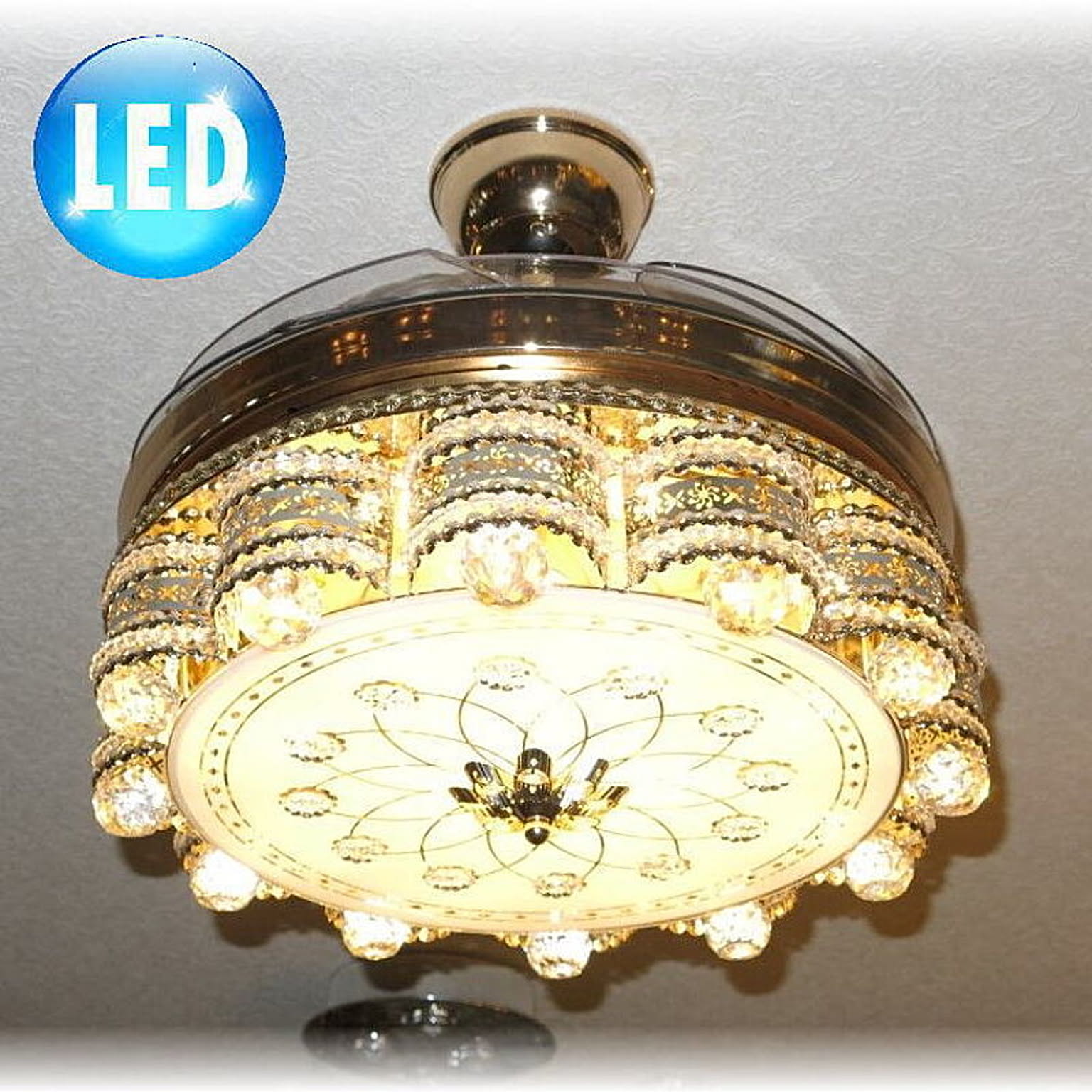 【LED付き！】綺麗なデザインガラス ＬＥＤ シーリングファン クリスタルシャンデリア 照明 照明器具 シャンデリア led ペンダント ライト 豪華 天井 おしゃれ アンティーク