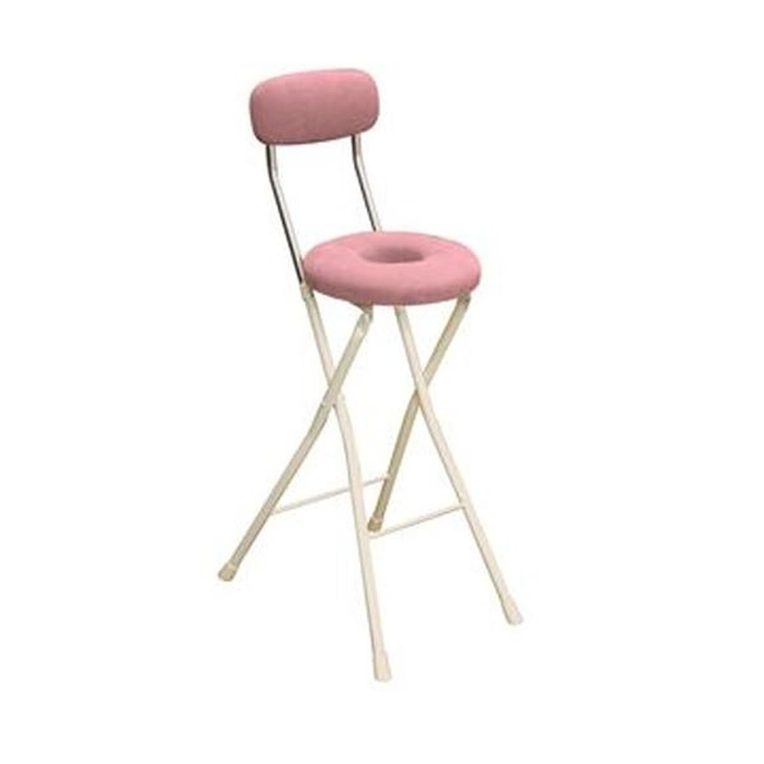 折りたたみ椅子 幅36cm ピンク×ミルキーホワイト 円型座面 日本製 スチール 円座 1脚販売 リビング ダイニング 完成品