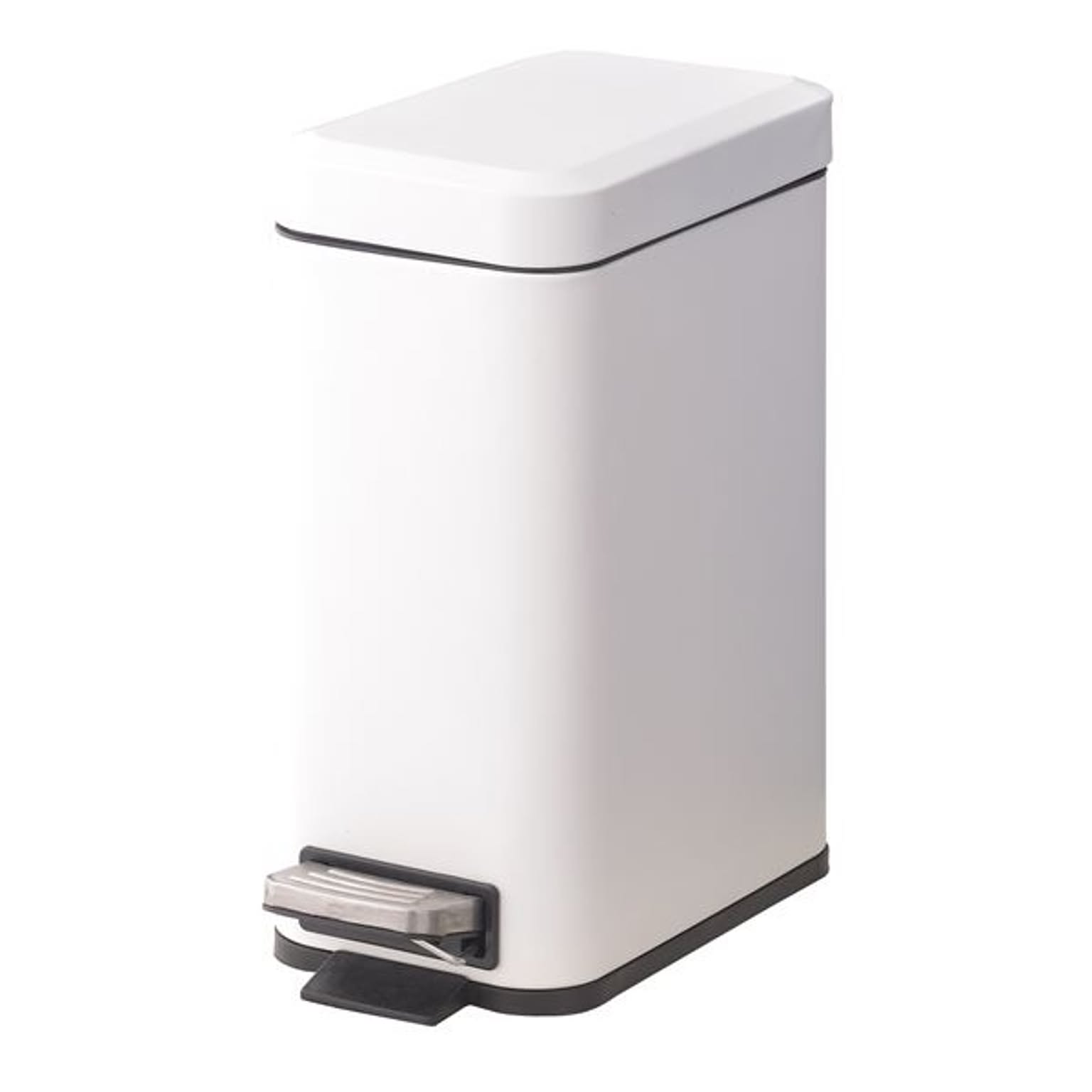 ゴミ箱 ダストボックス 幅14cm 5L ホワイト スチール ペダル式 ふた付き 中容器付き トラッシュカン キッチン 店舗