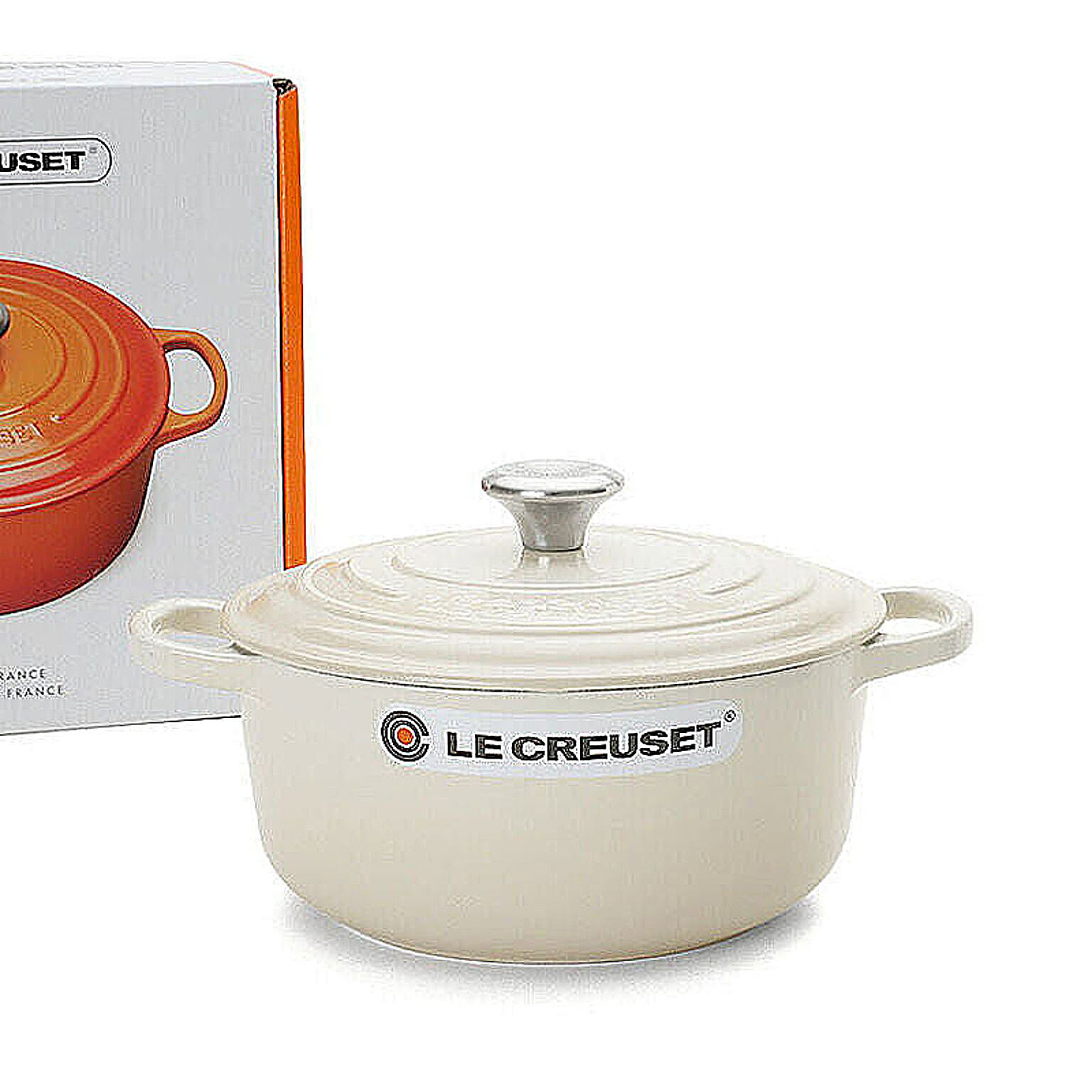 LE CREUSET 両手鍋 Signature 20cm Meringue シグニチャー ココット・ロンド 20cm メレンゲ (シルバーツマミ